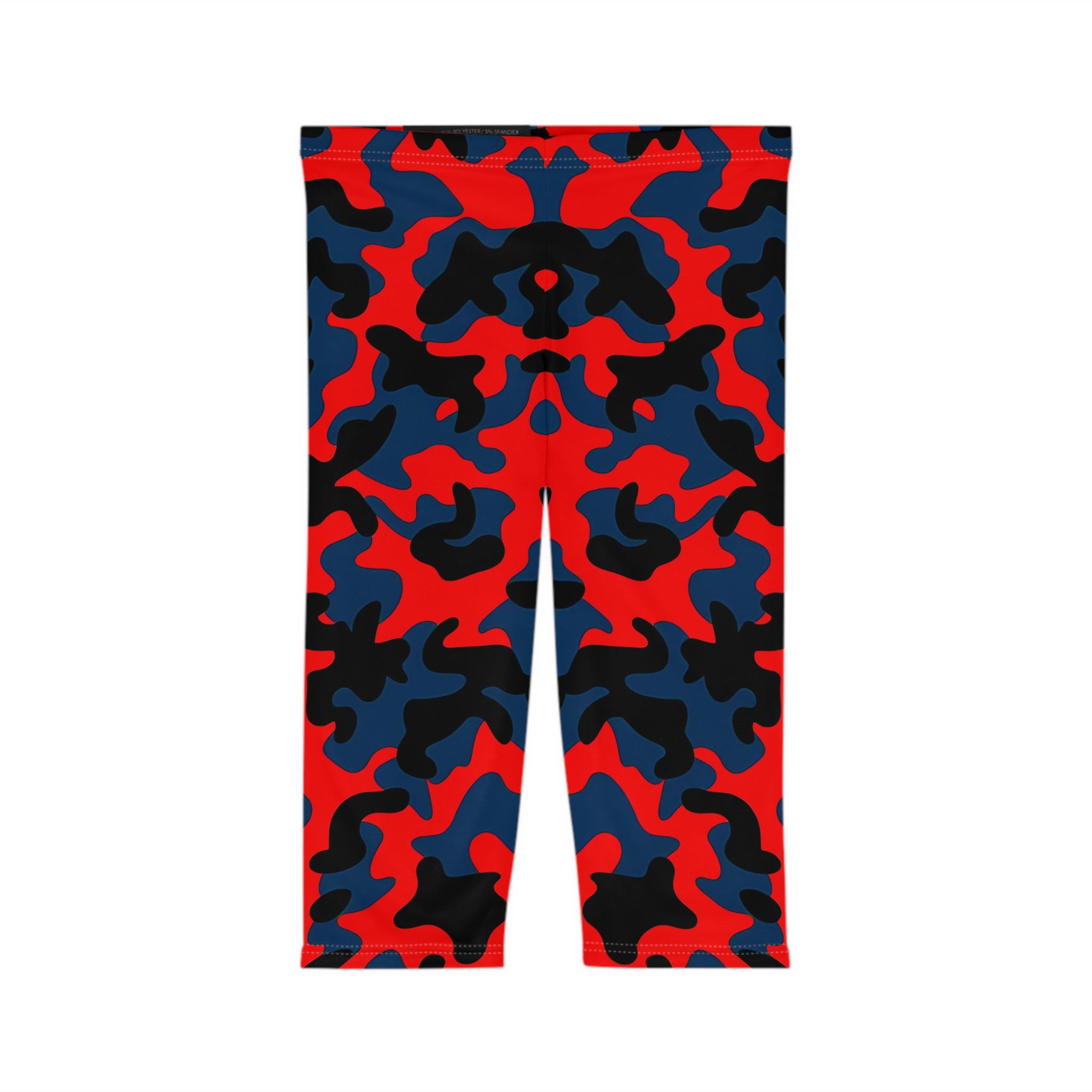 Bold Red & Black Camo Women’s Capri Leggings for Active Lifestyle