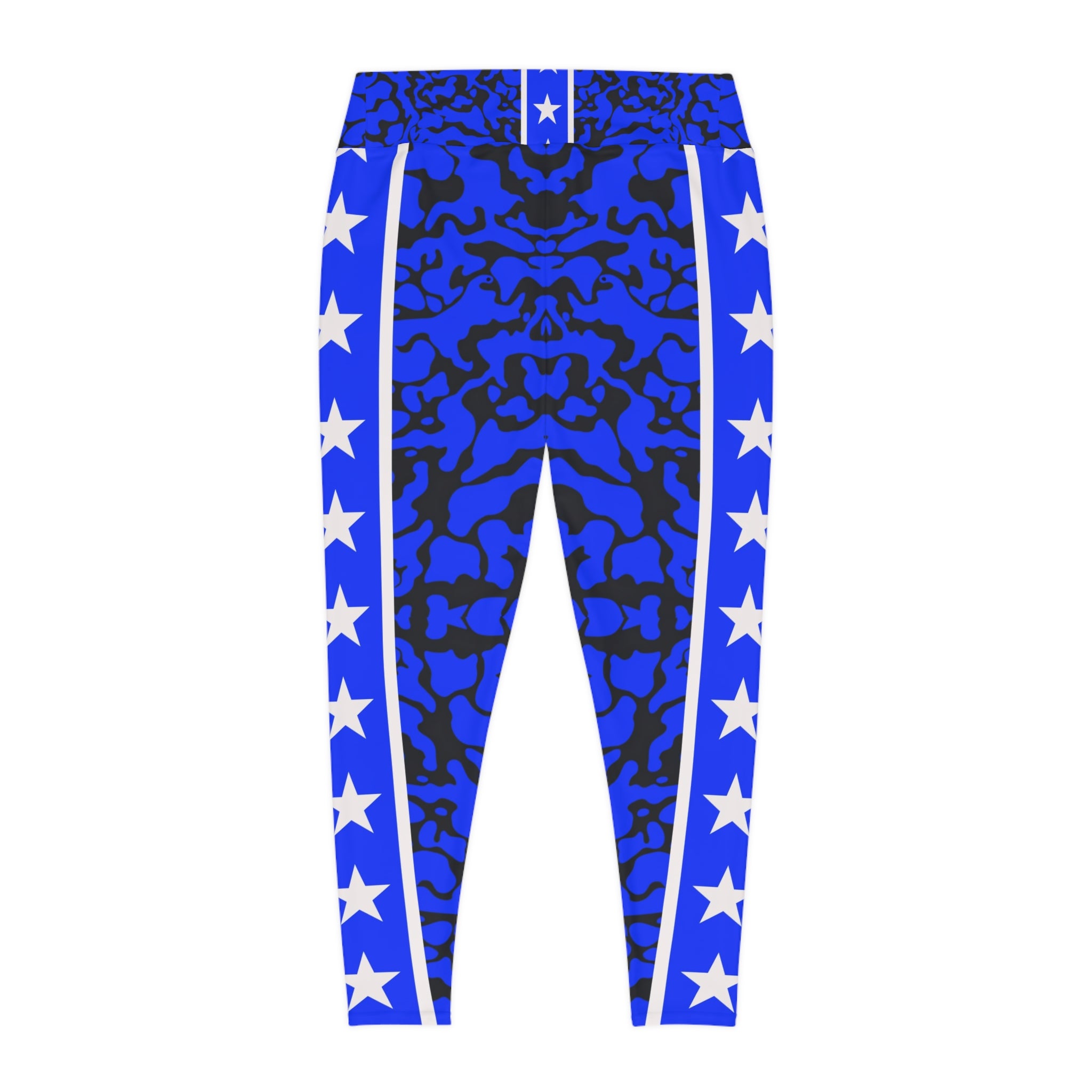 Woman Bold Blue Star Print Plus Size Leggings for Active Lifestyle