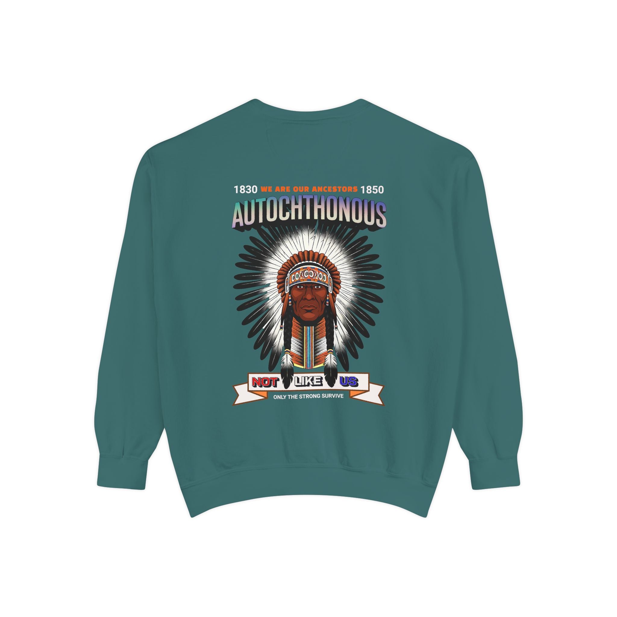 Autochthonous Heritage Sweatshirt - Unisex Garment-Dyed Hoodie with Indigenous Design