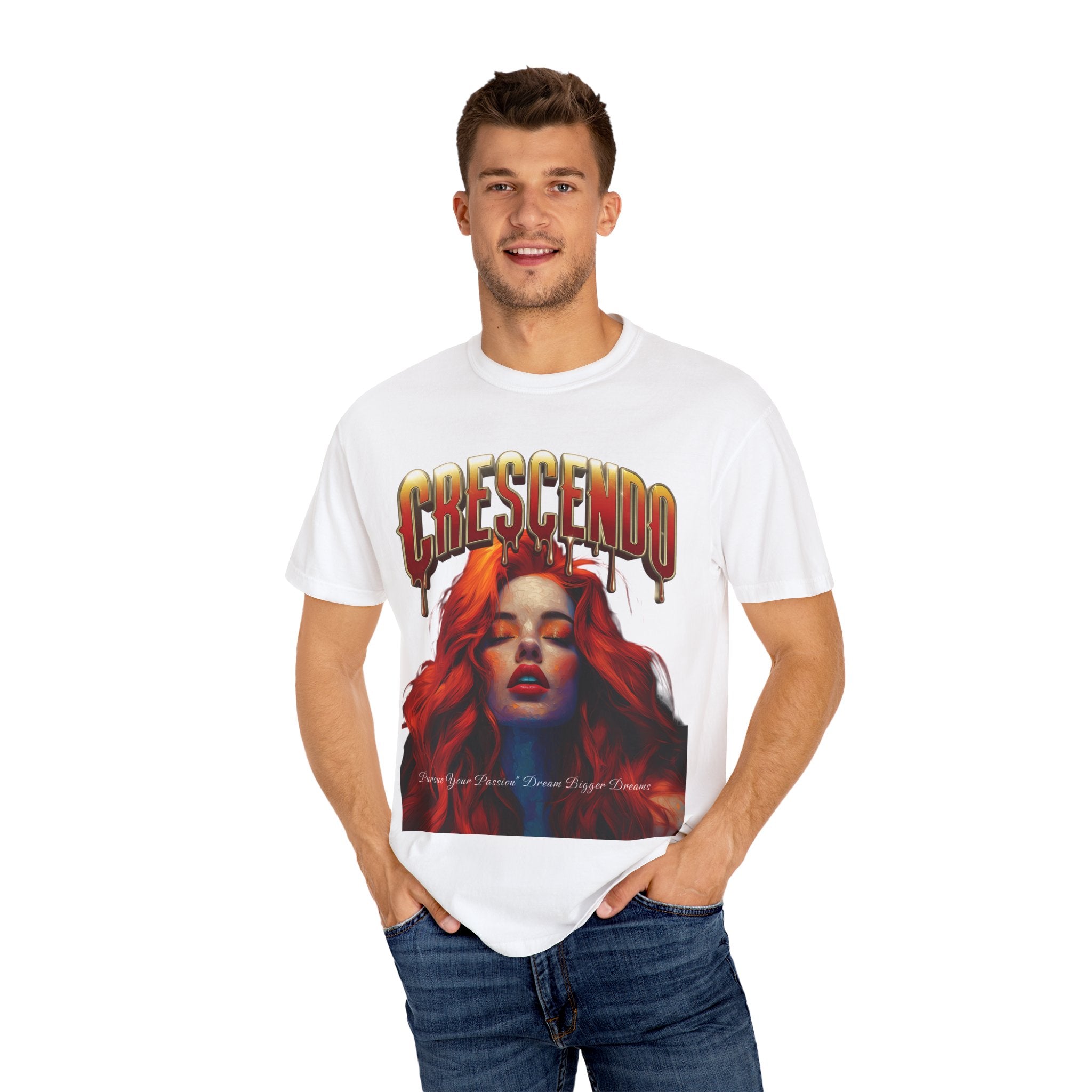 CRESCENDO a shirt with a message Take your life to the highest heights Unisex Garment-Dyed T-Shirt - Vibrant Artistic Tee