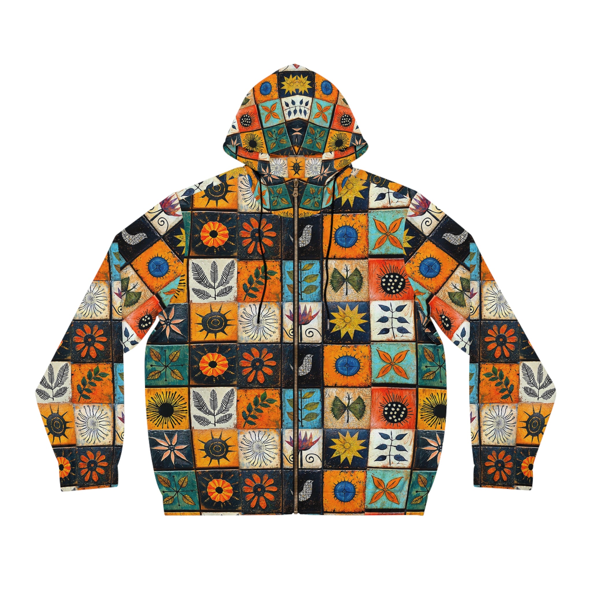 Man's Vibrant Floral Hoodie - Bohemian Tile Style