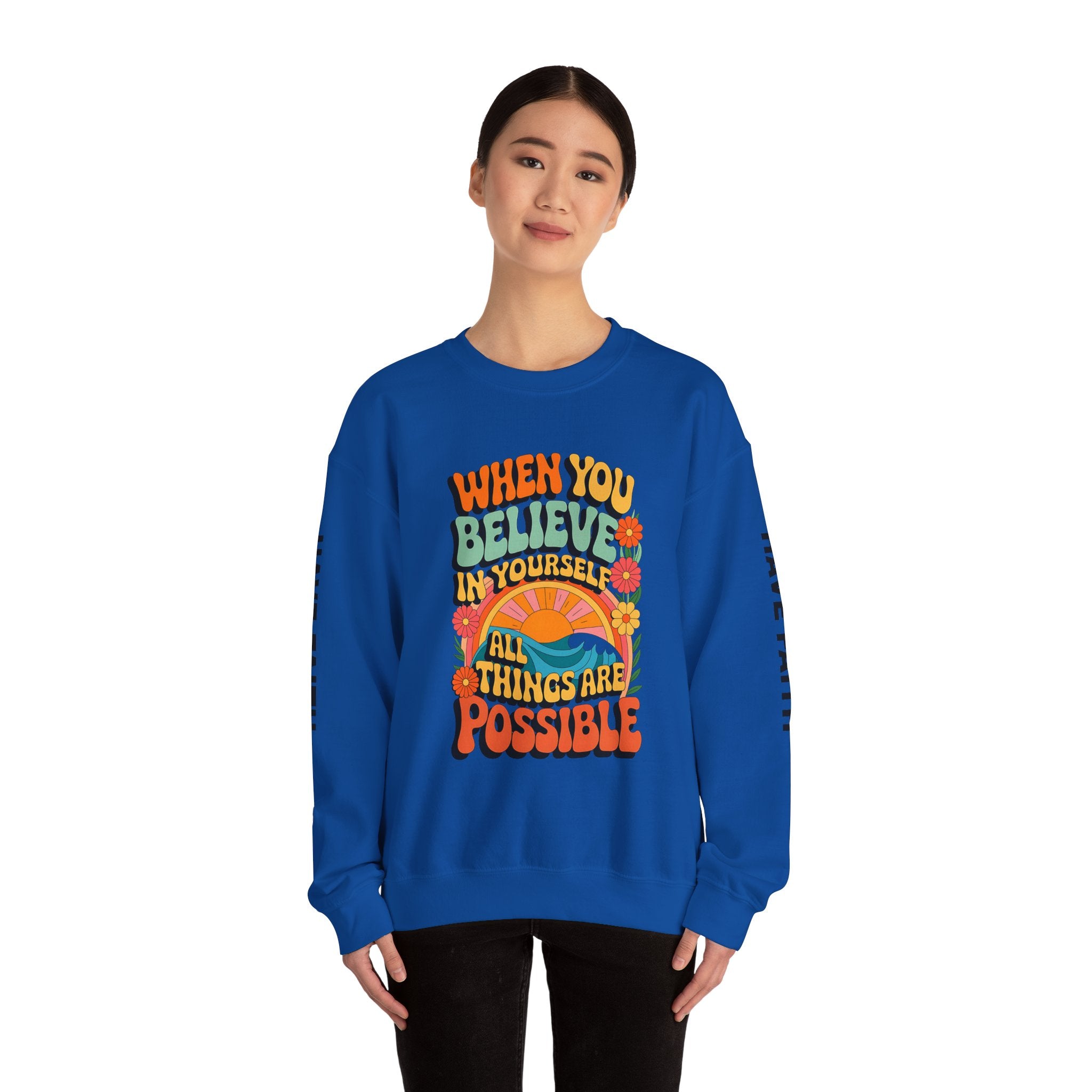 Inspirational Crewneck Sweatshirt - "Believe in Yourself" - Unisex Heavy Blend™