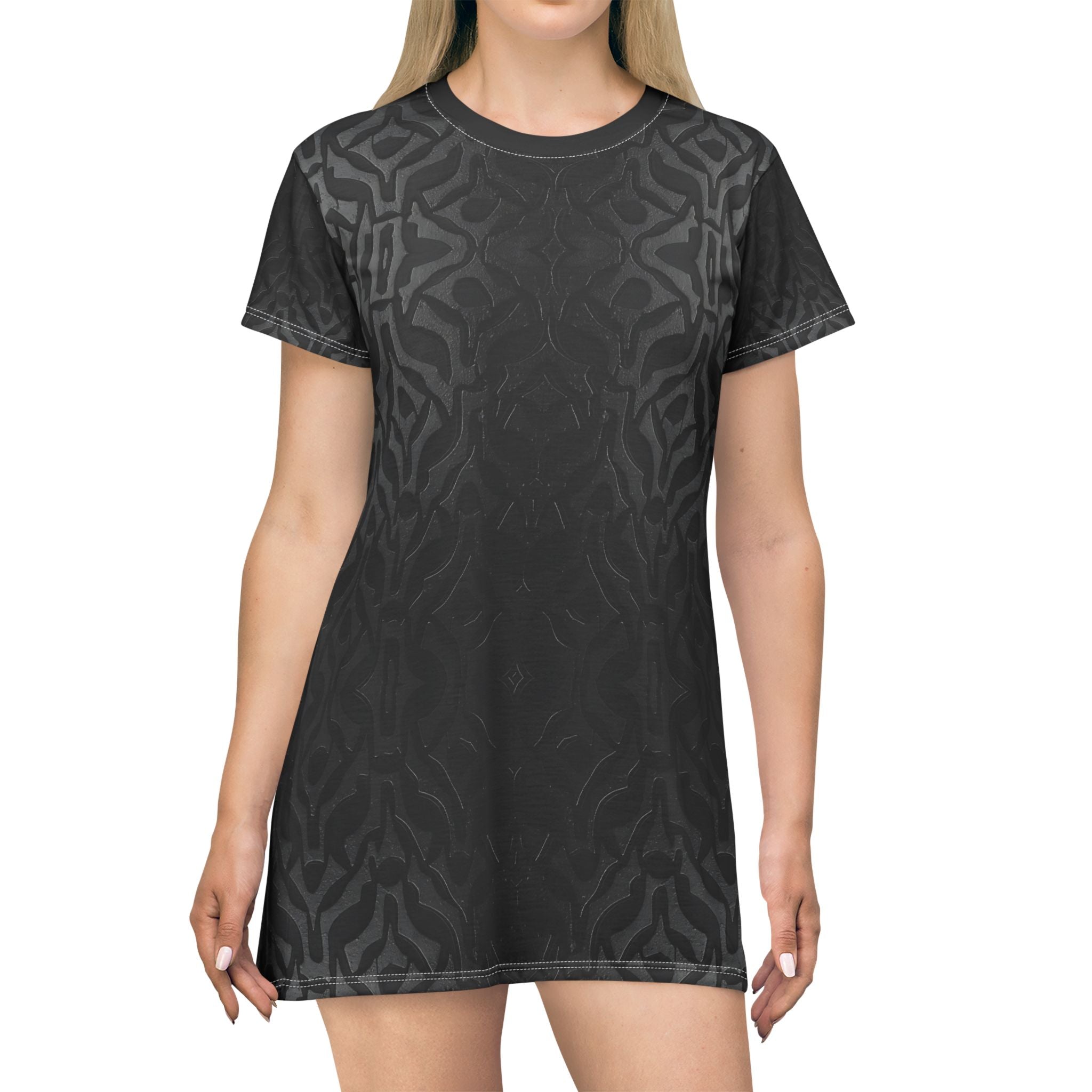 Stylish Black Pattern T-Shirt Dress - Comfort & Chic for Casual Outings