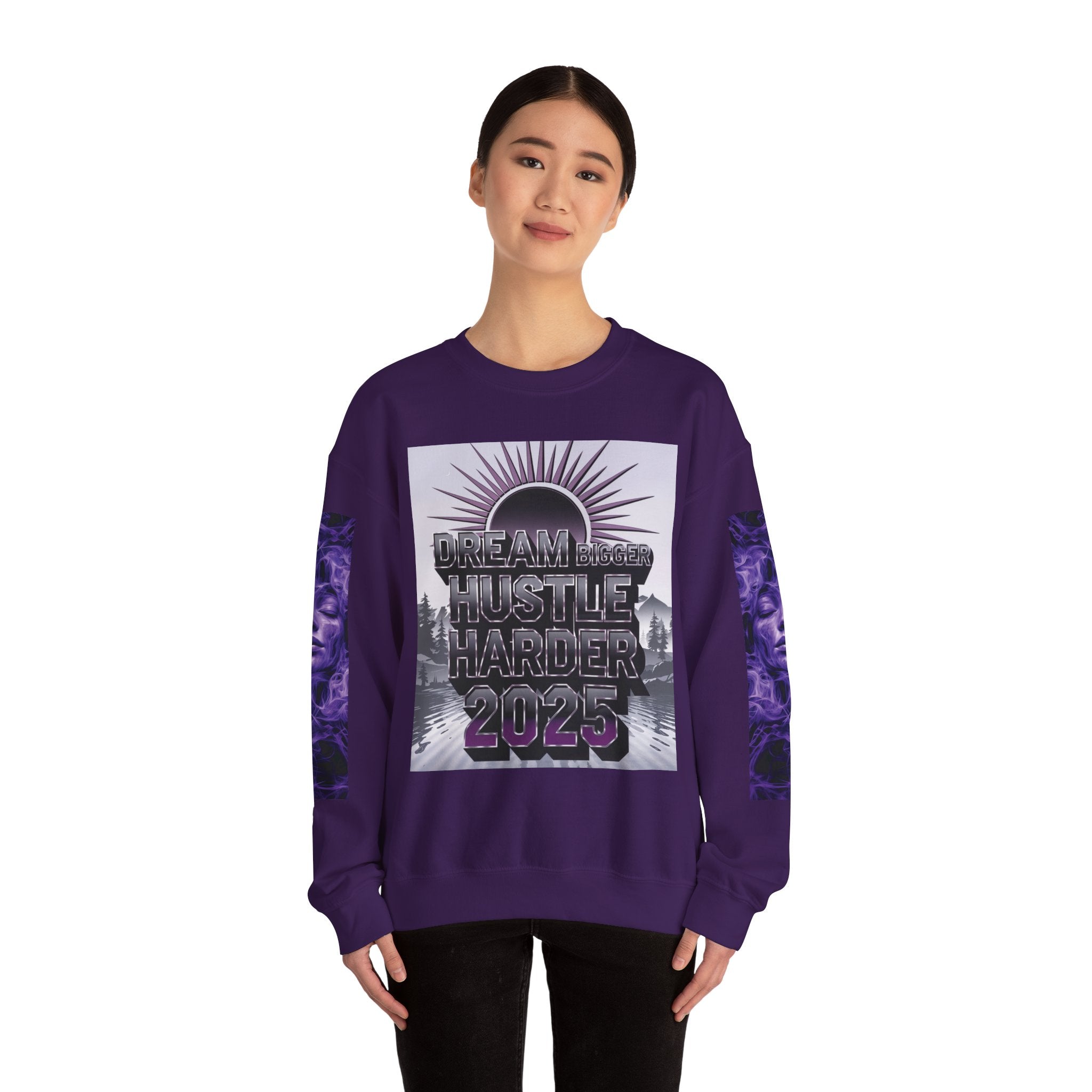 Dream Bigger Hustle Harder Crewneck Sweatshirt | Motivational Unisex Sweatshirt for Dreamers and Go-Getters