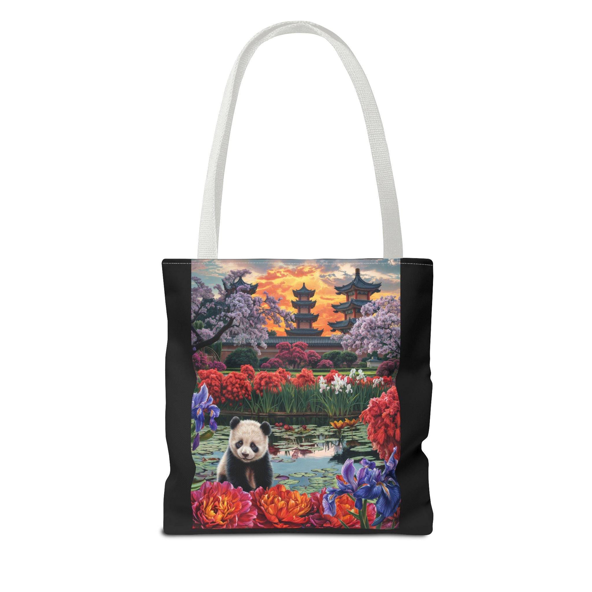 Serene Panda Tote Bag - Floral Landscape Design for Nature Lovers