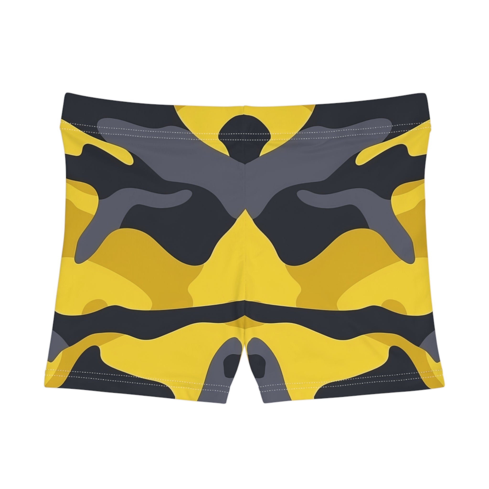 Bold Yellow Camo Women's Yoga Shorts - Stylish Activewear for Summer Adventures