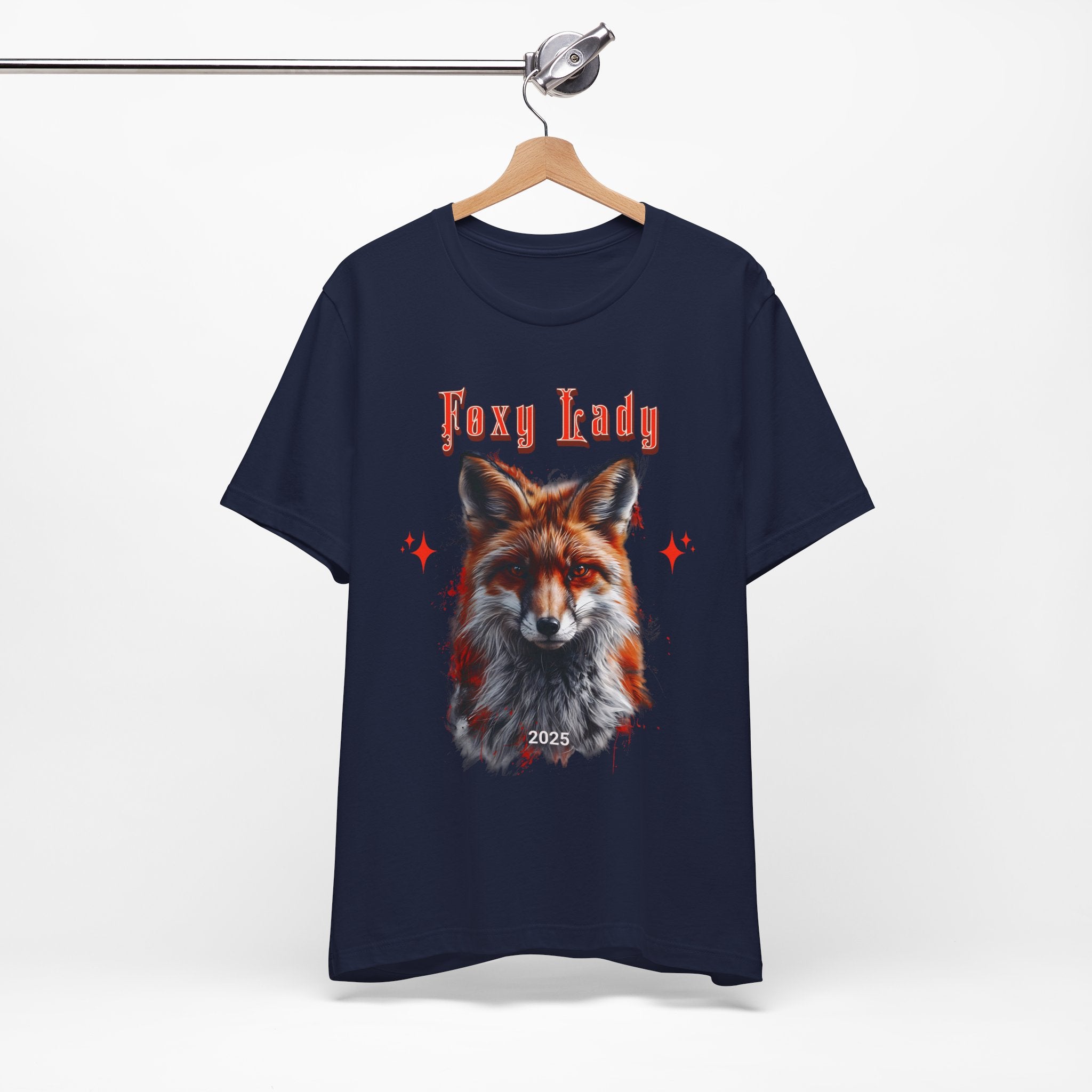 Unisex Jersey Short Sleeve Tee: A beautiful Red Fox with the words foxy lady