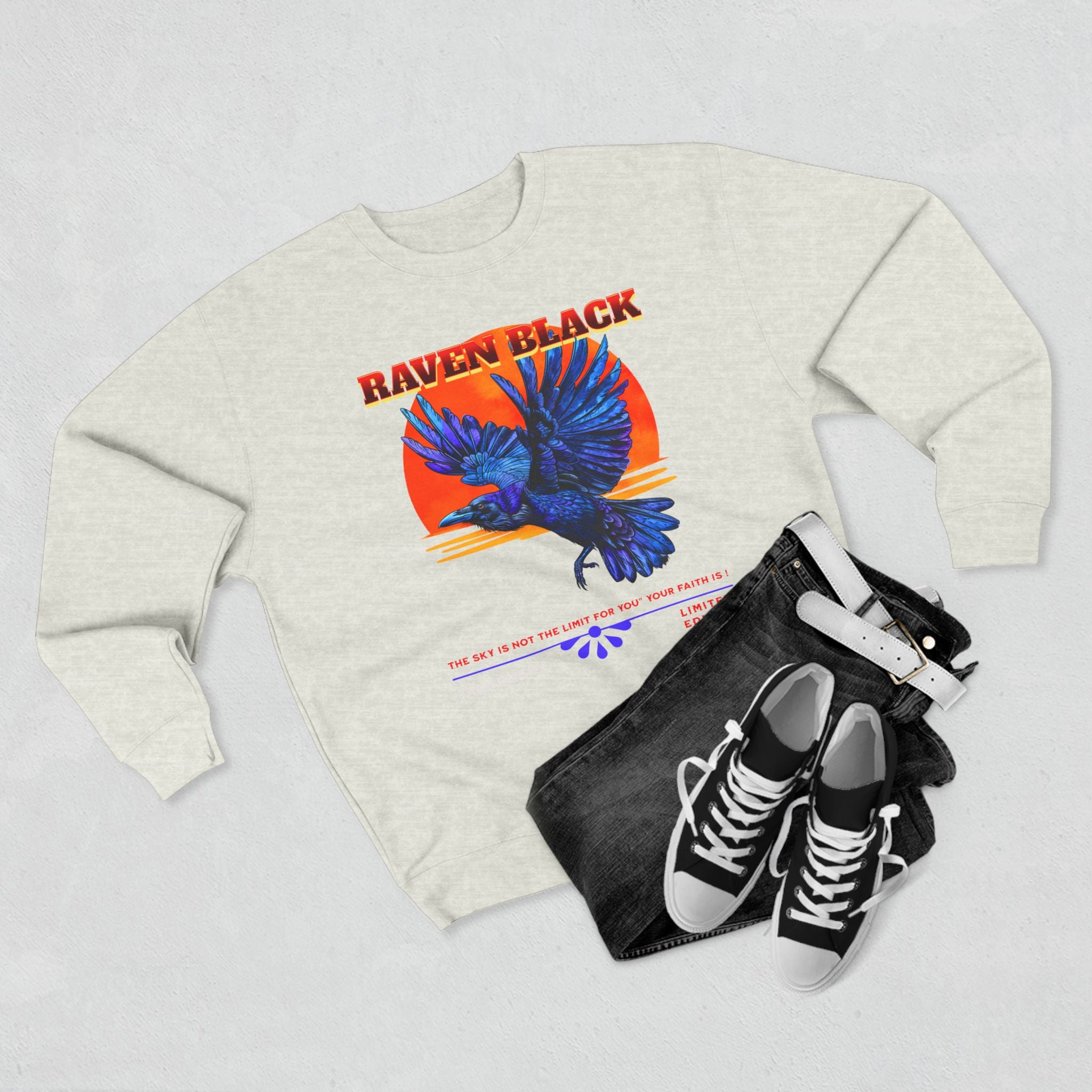 Unisex Crewneck Sweatshirt: Raven Black - Angel Body