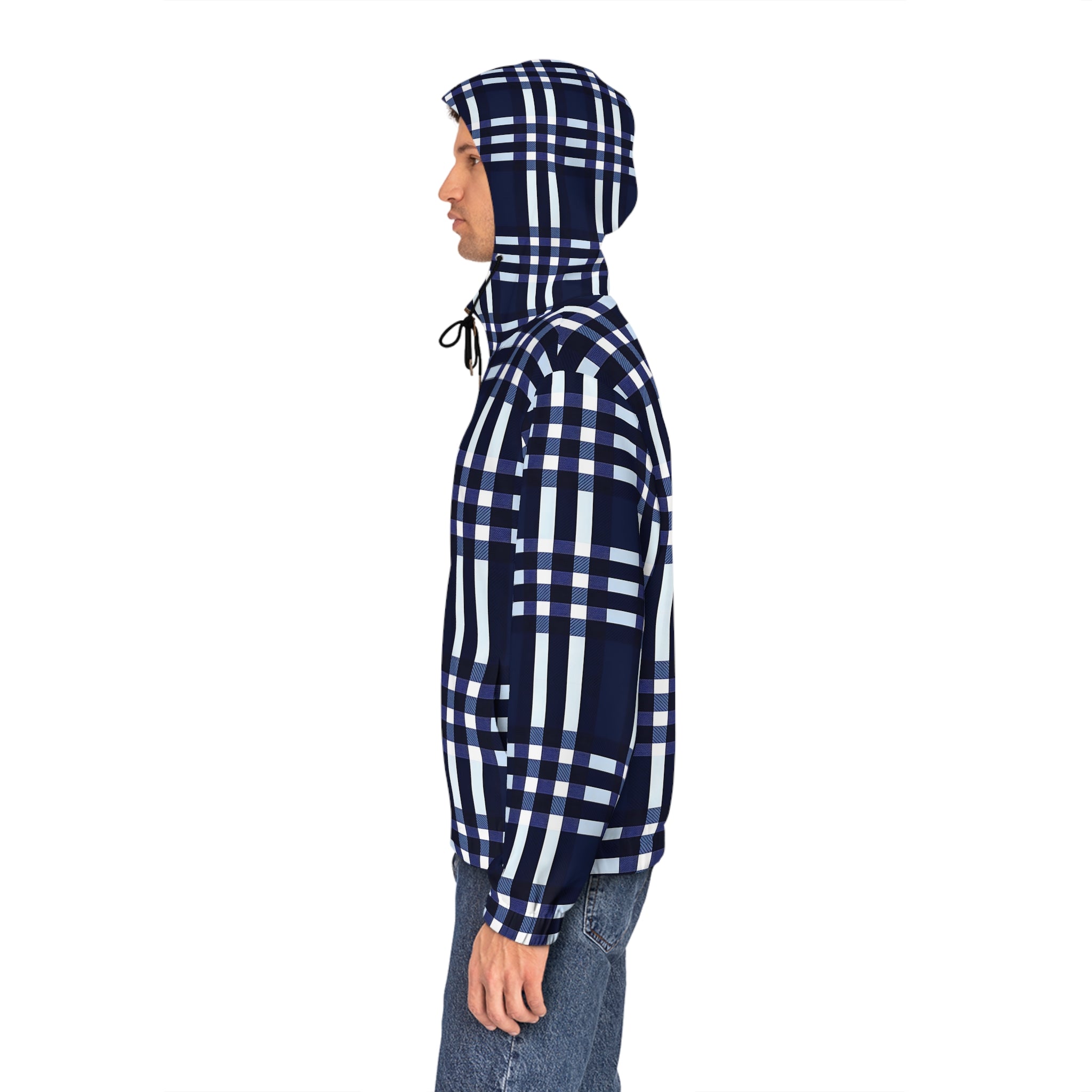 Navy Plaid Hoodie - Stylish & Comfortable Men's Full-Zip - Angel Body