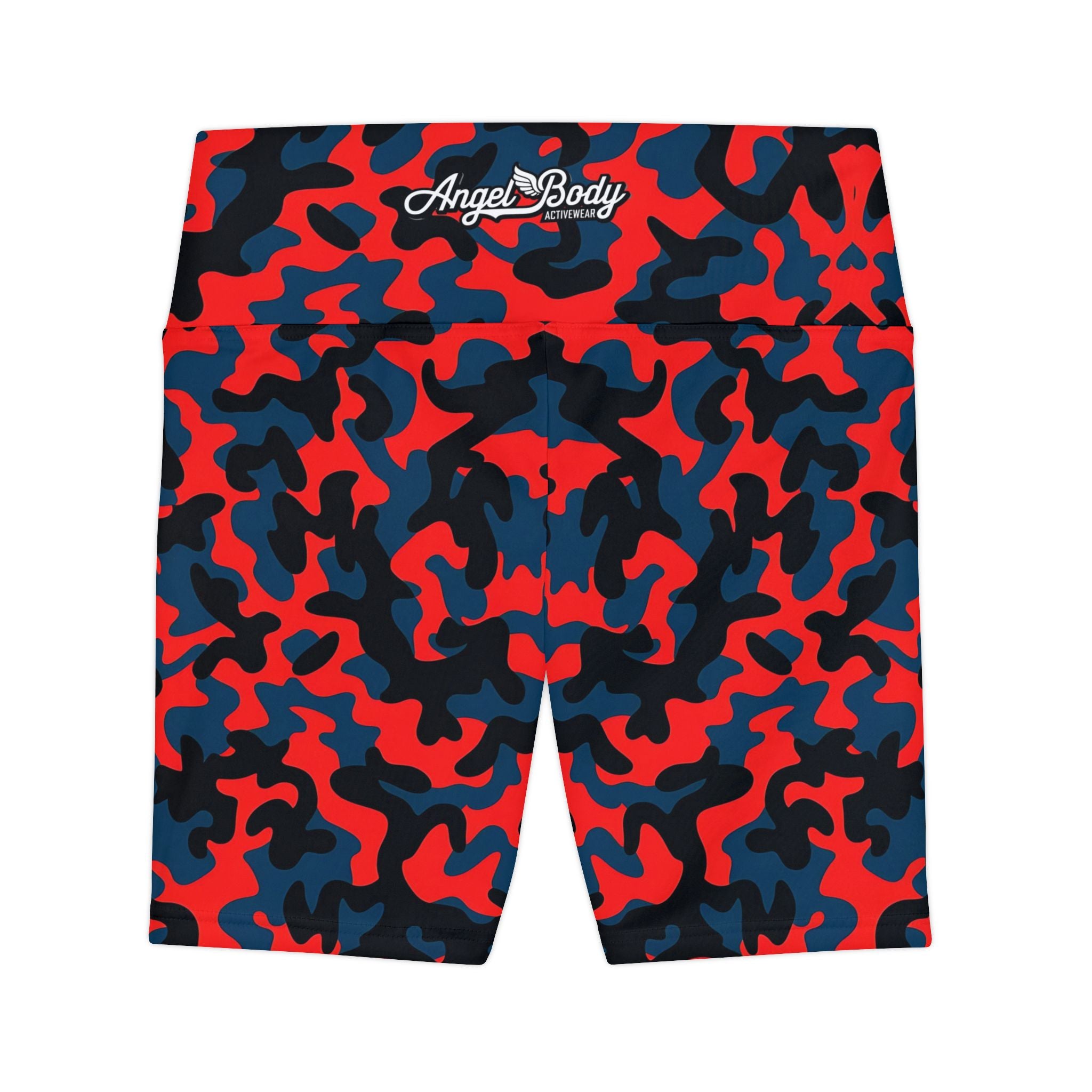 Angelic Energy Women's Workout Shorts - Red and Blue Camo Fitness Gear