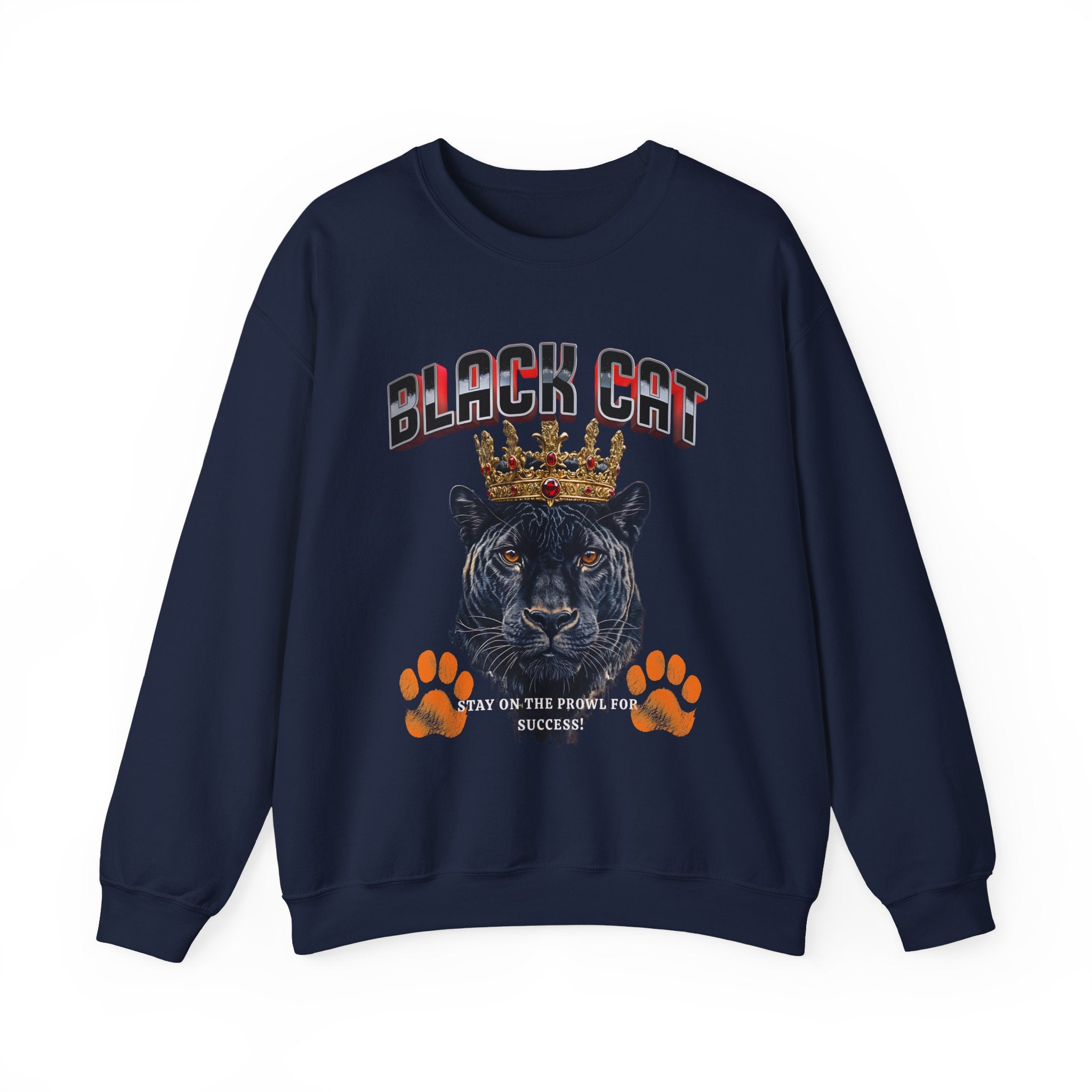 Black Cat Crowned Sweatshirt - Unisex Heavy Blend™, Stay on the Prowl for Success!