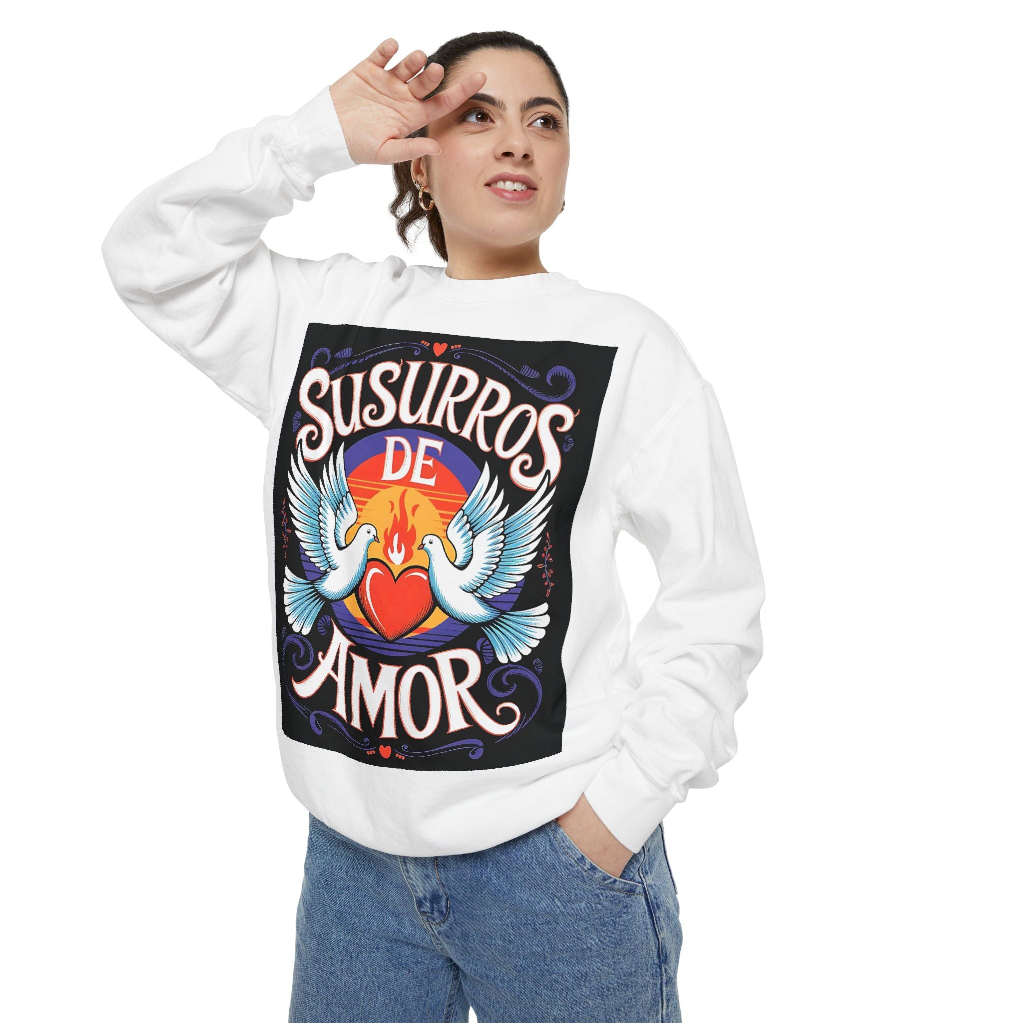 Unisex Love-Themed Garment-Dyed Sweatshirt - 'Susurros de Amor'