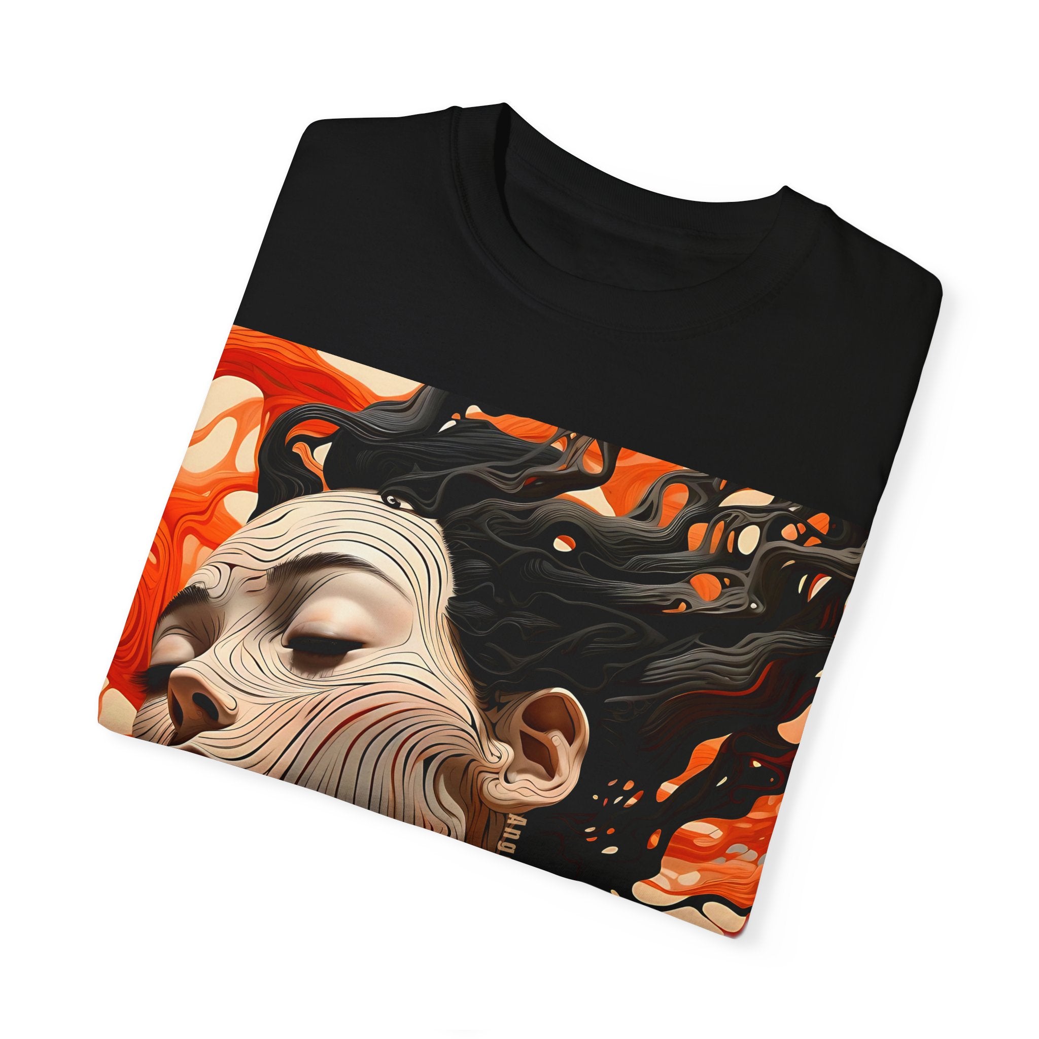 Artistic Unisex Garment-Dyed T-Shirt with Abstract female face Profile Design