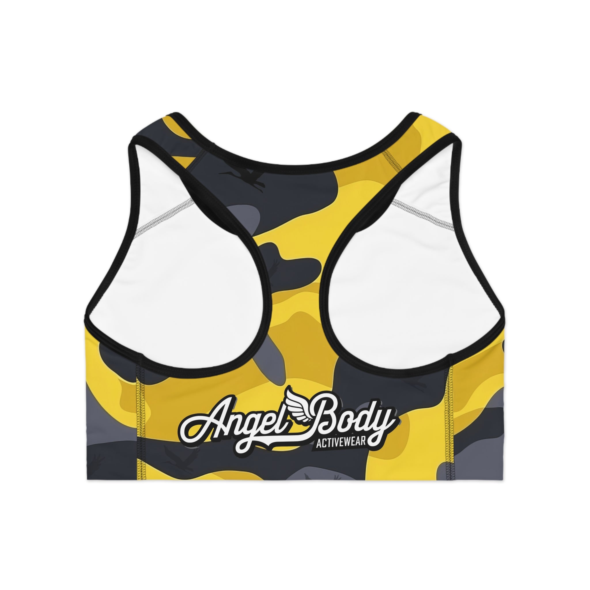 Angel Body Camo Sports Bra - Yellow and Gray Activewear for Workouts