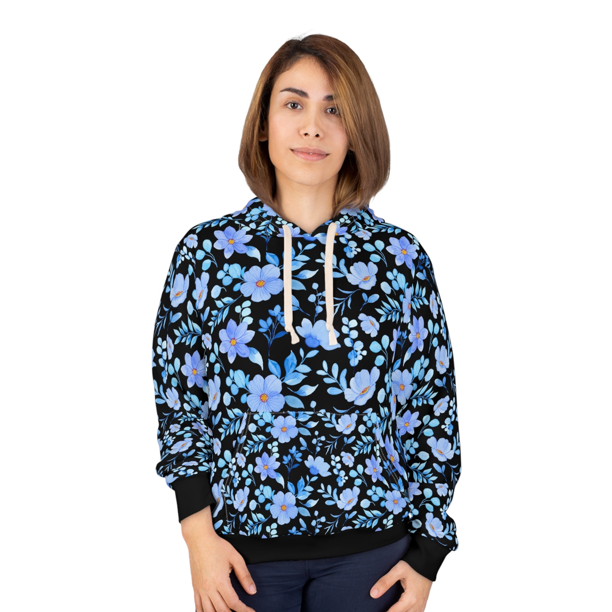 Floral Blue Bliss Unisex Pullover Hoodie - Cozy Floral Design for Everyday Comfort - Angel Body