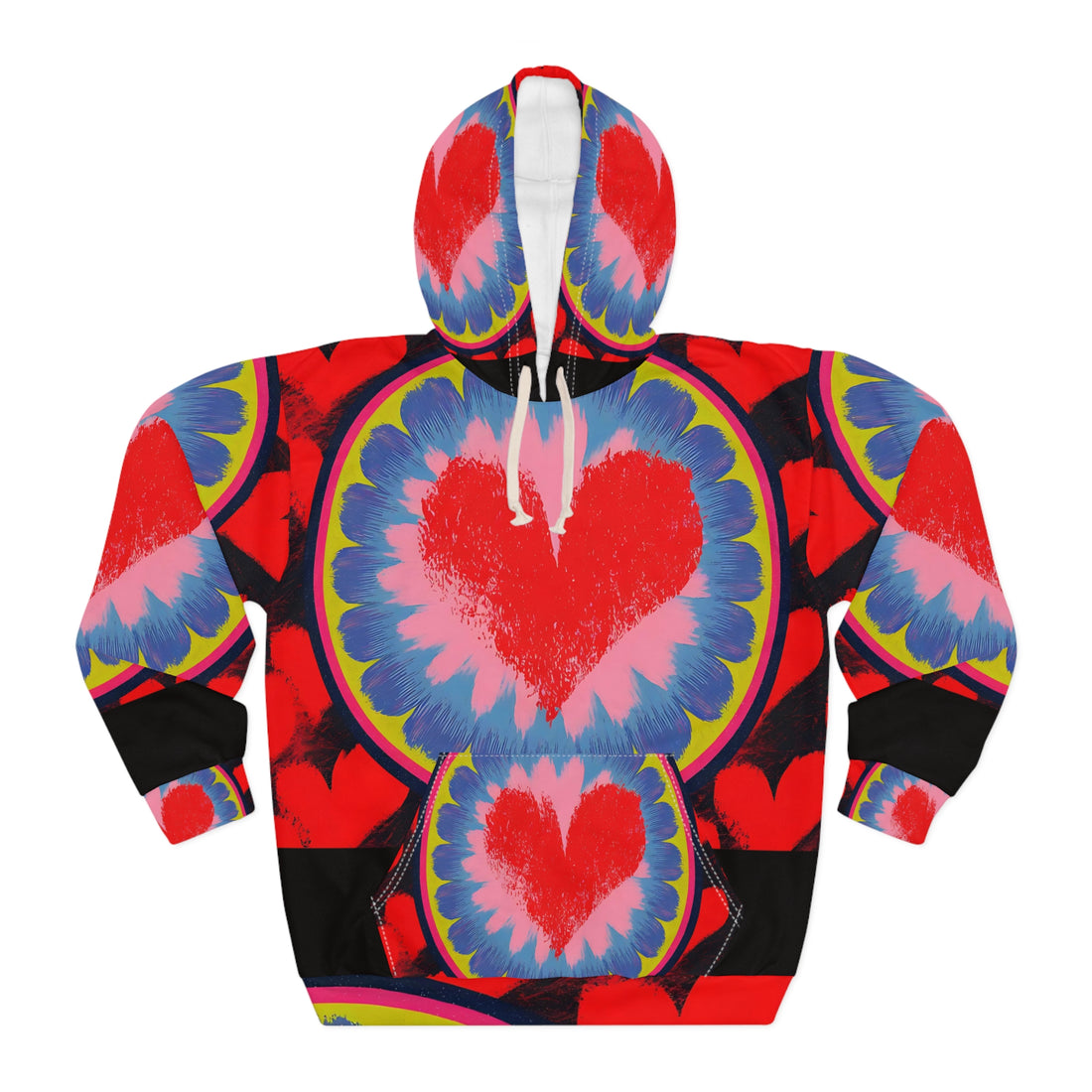 Colorful Heart Pattern Unisex Pullover Hoodie | Cozy Style for Valentine&