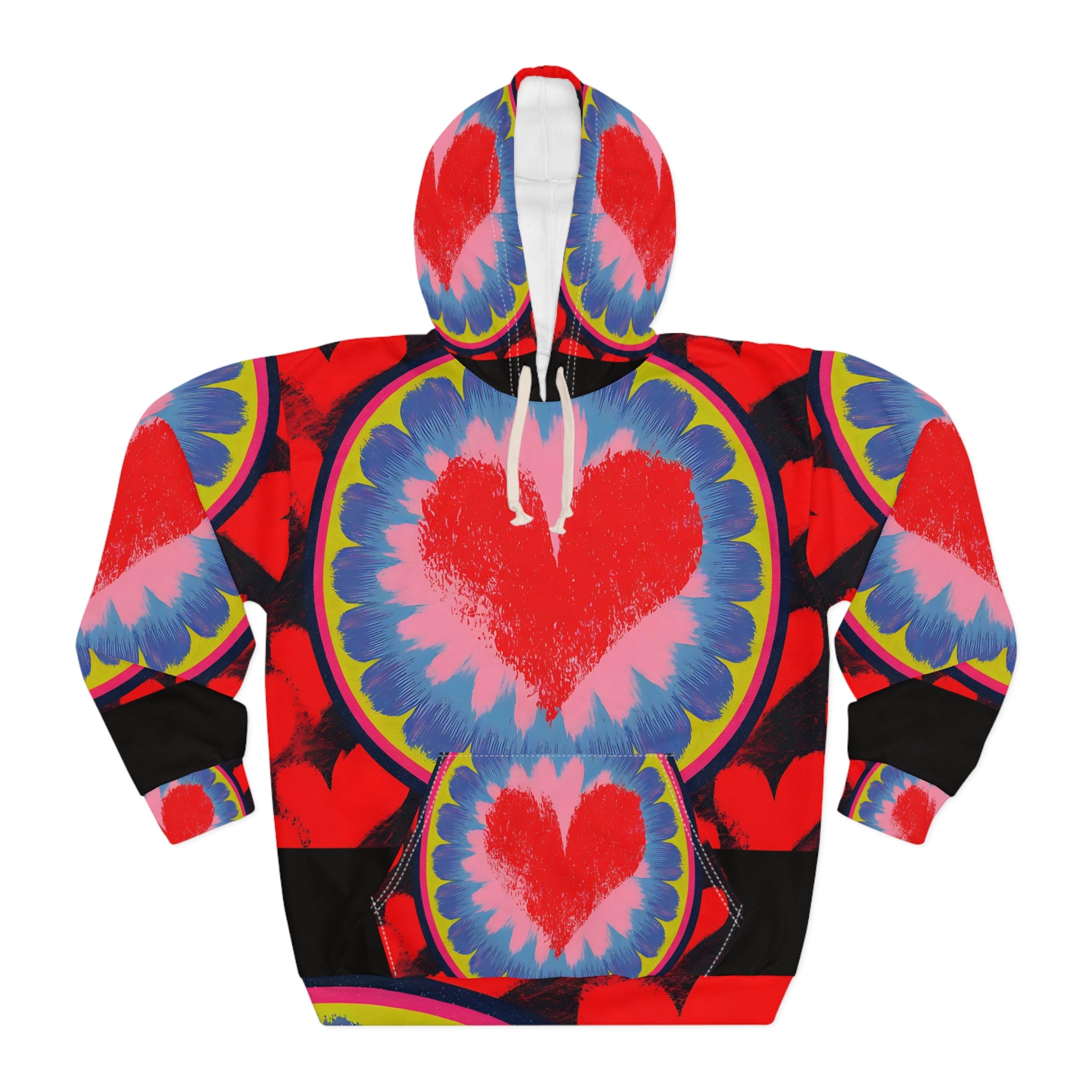 Colorful Heart Pattern Unisex Pullover Hoodie | Cozy Style for Valentine's Day