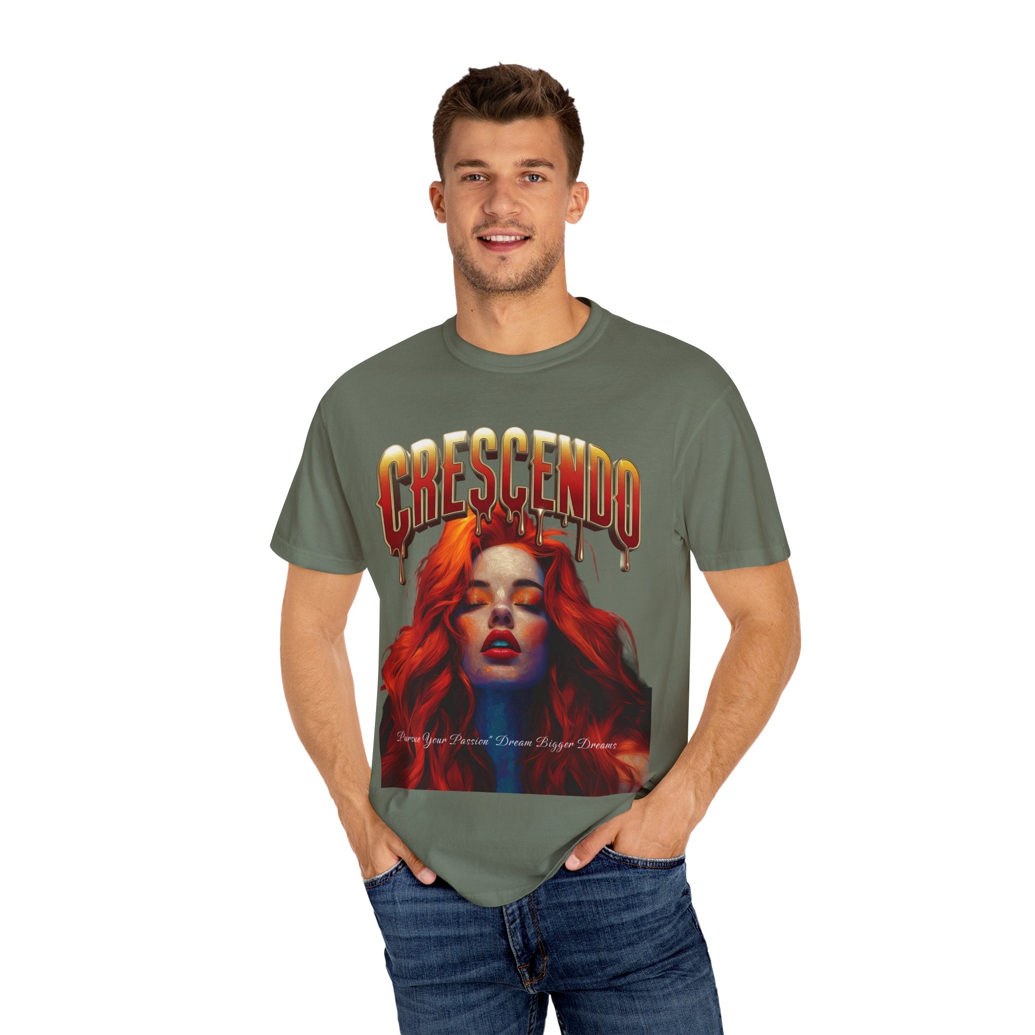 CRESCENDO a shirt with a message Take your life to the highest heights Unisex Garment-Dyed T-Shirt - Vibrant Artistic Tee