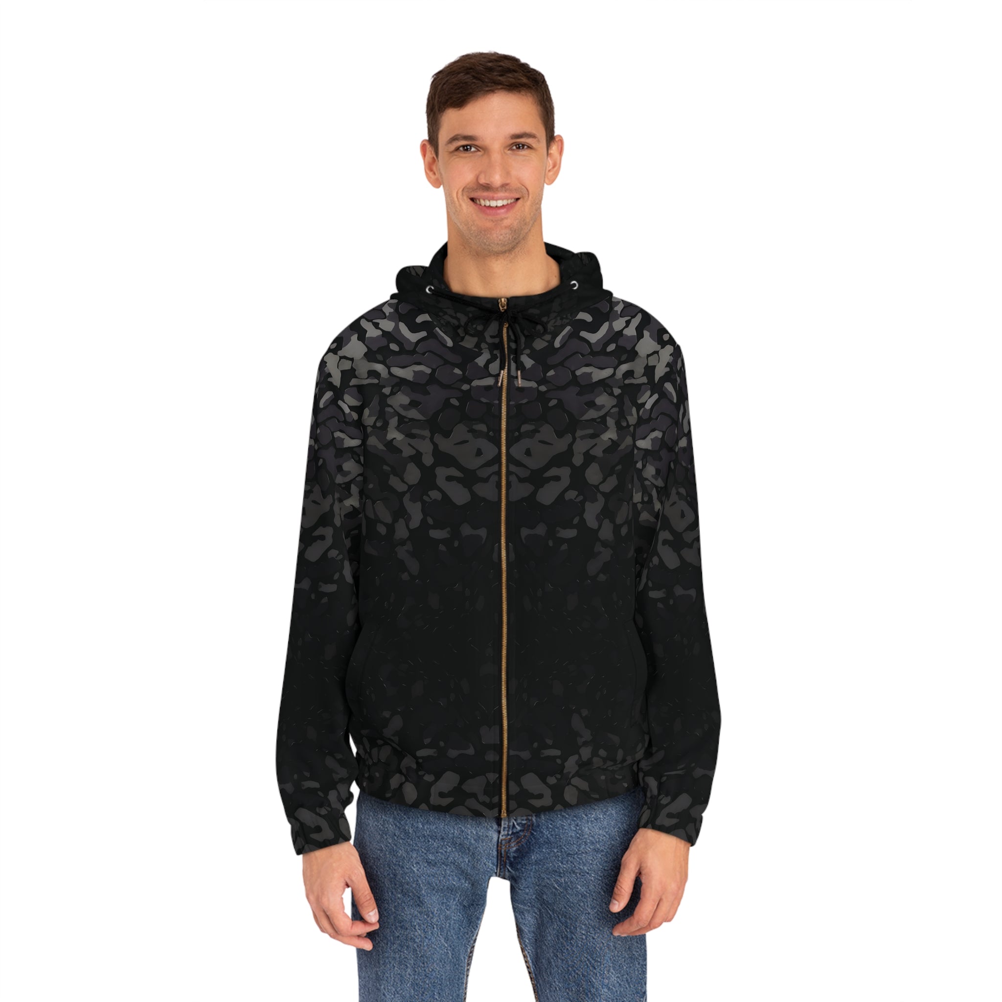 Men's Hypnotic Face Art Full-Zip Hoodie for Creative Souls