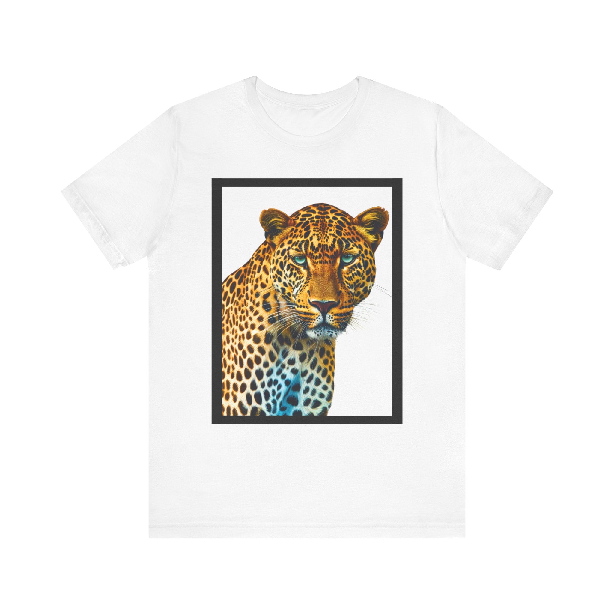 Unisex Jersey Short Sleeve Fun Tee: Realistic 3D Leopard with black frame