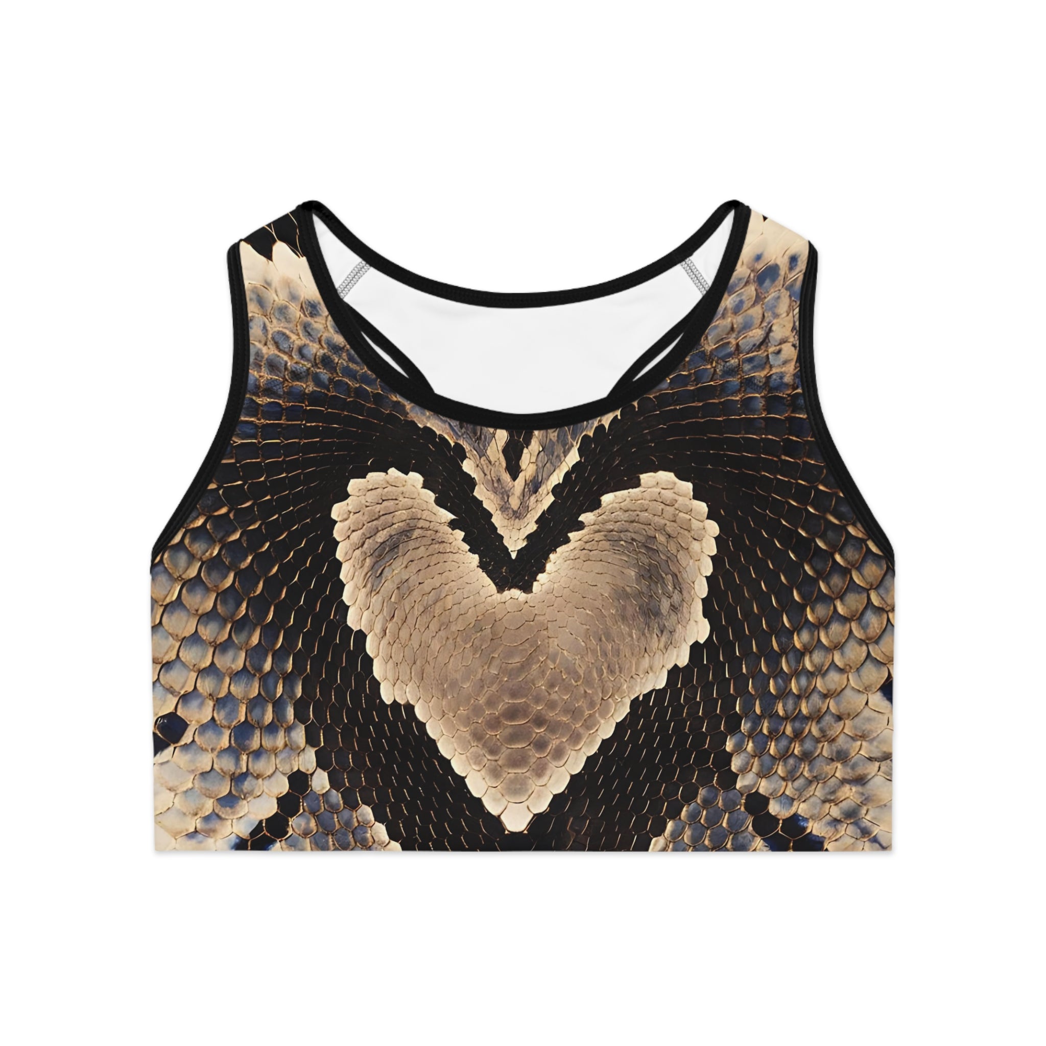 Heart Shaped Snake Print Sports Bra – Stylish Workout Gear for Fitness Enthusiasts