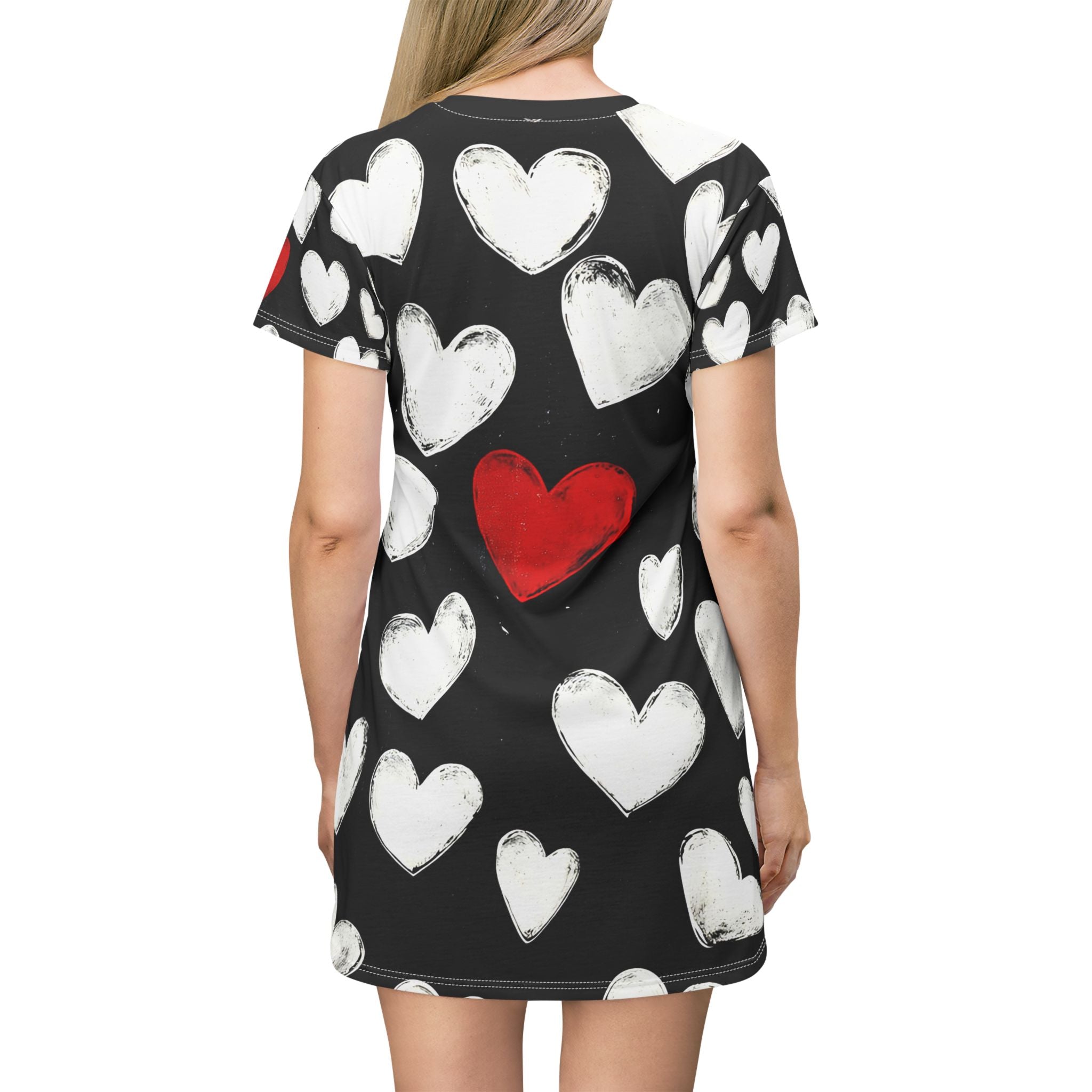 Woman's Love Heart T-Shirt Dress - Cute & Comfortable for Valentine’s Day and Everyday Wear