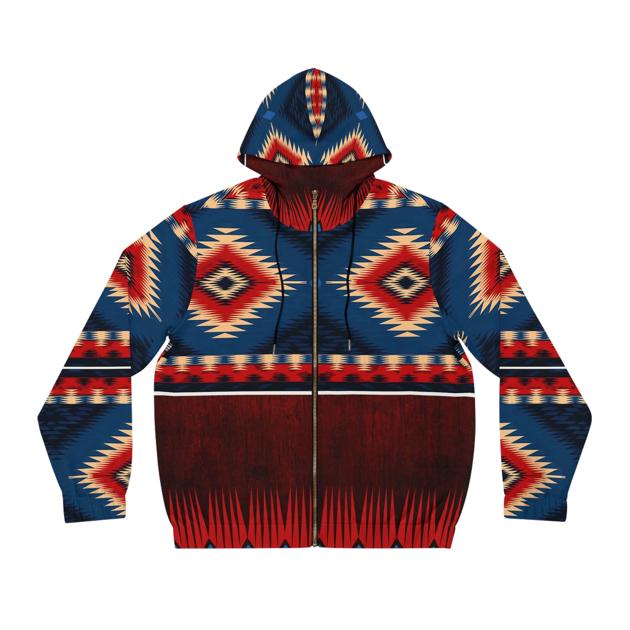 Men's Full-Zip Hoodie - Vibrant Tribal Print for Cozy Comfort