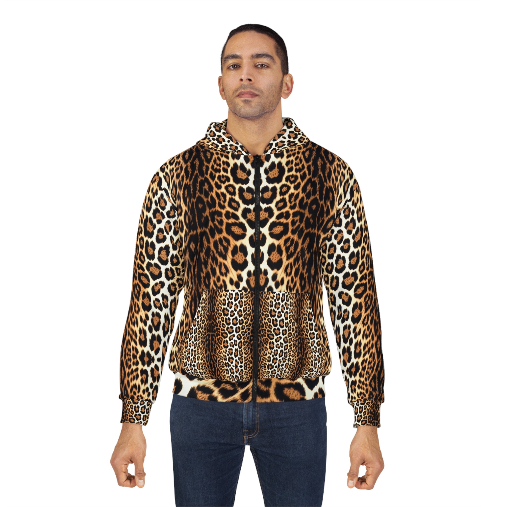 Wildlife Lover's Unisex Zip Hoodie - Leopard Print with Cub Design - Angel Body