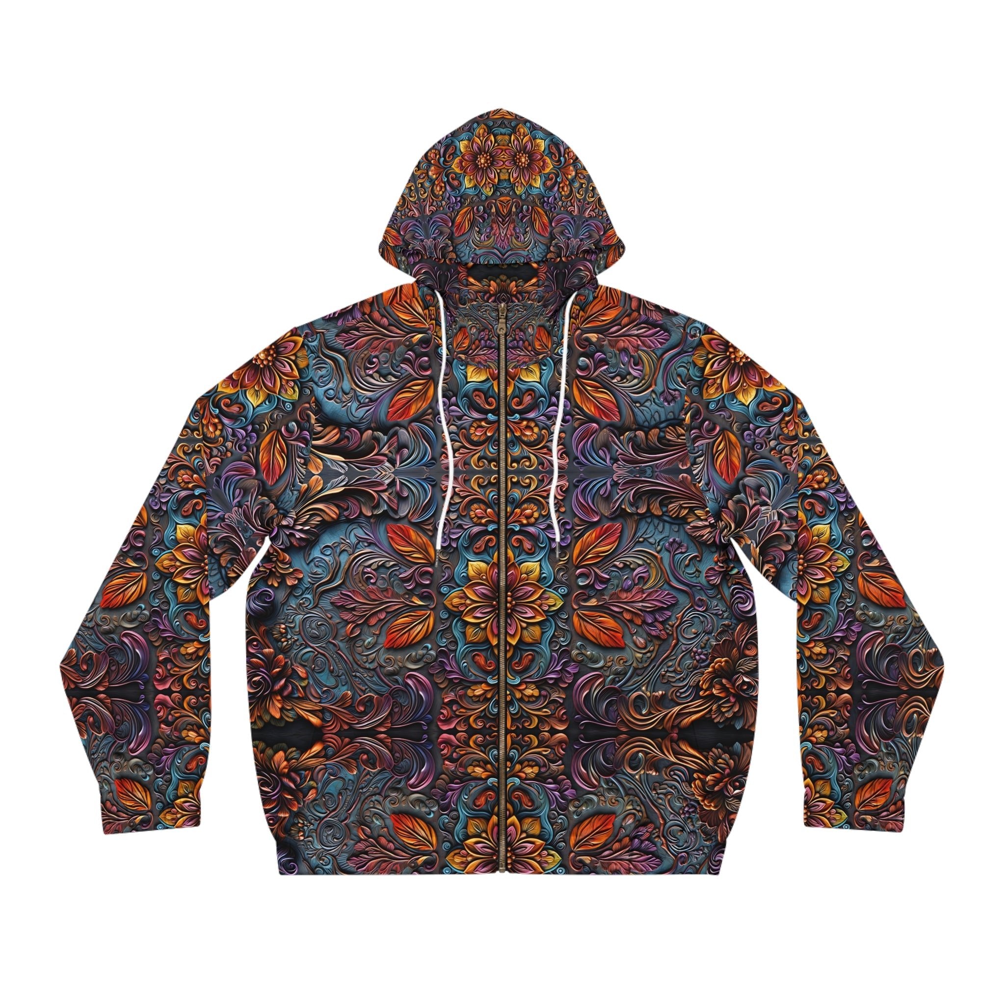 Colorful 3D Floral Mandala Men's Full - Zip Hoodie - Cozy, Stylish, Perfect for Fall - Angel Body