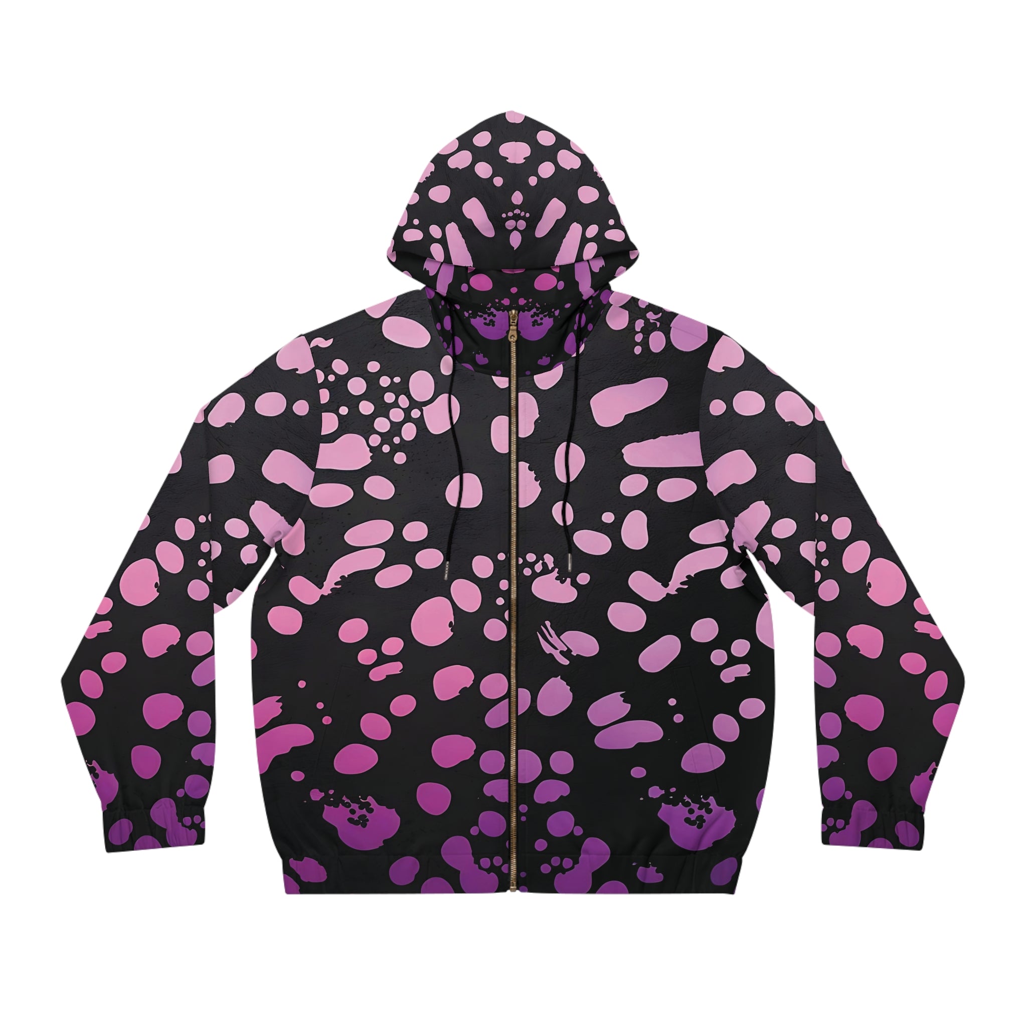 New Trendy Men's Full-Zip Hoodie with Abstract Pink Polka Dot Design