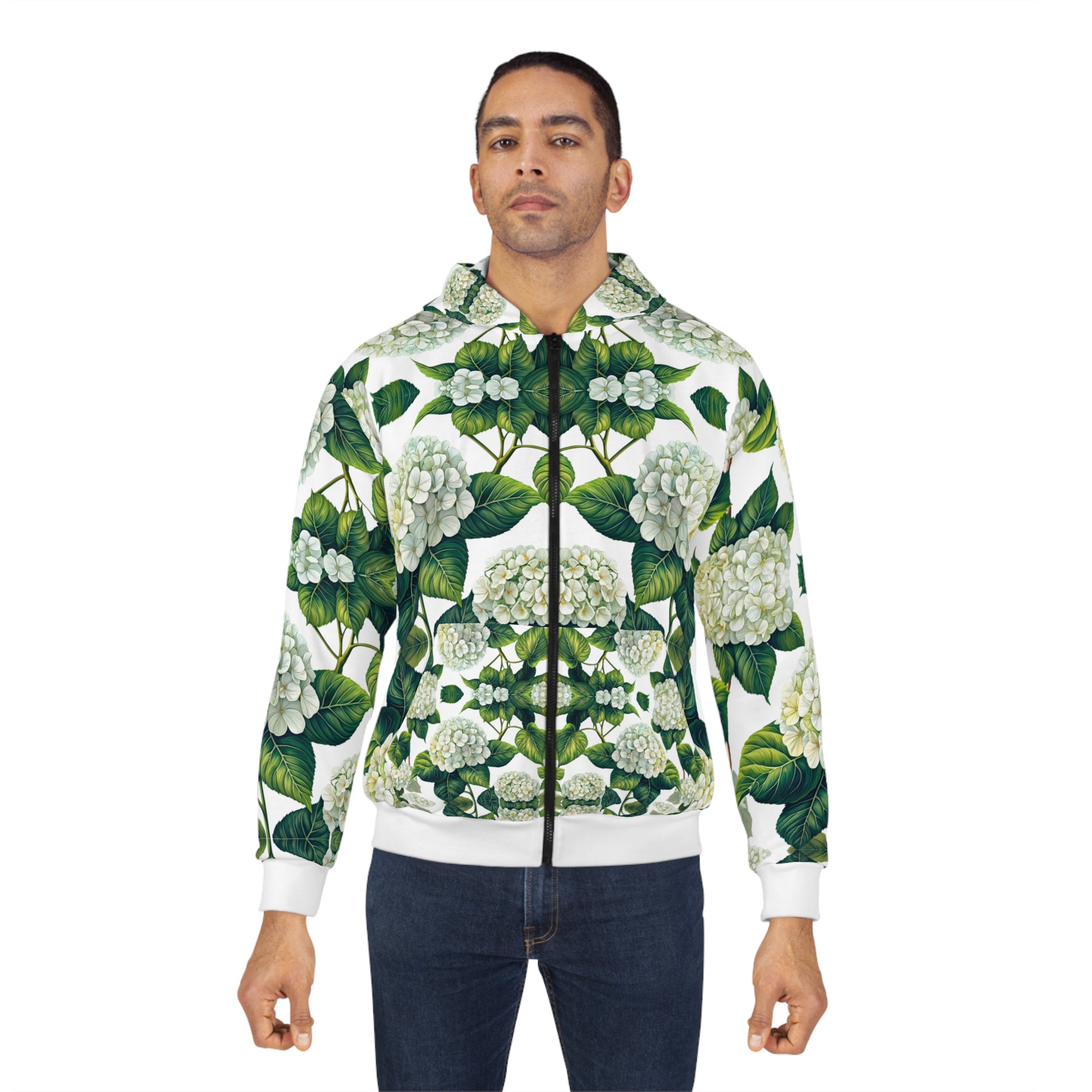 Floral white Hydrangea Unisex Zip Hoodie - Cozy Botanical Style for Nature Lovers