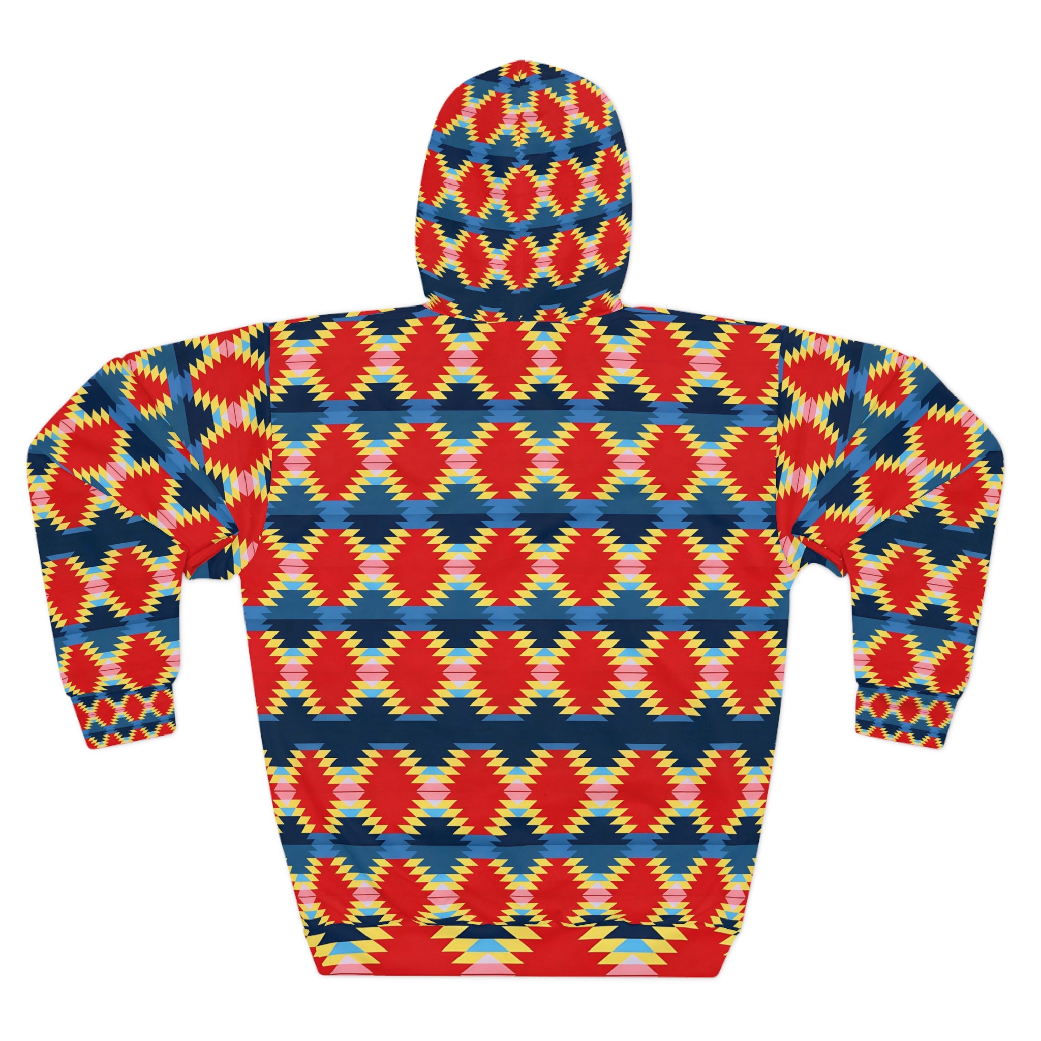 Vibrant Geometric Unisex Pullover Hoodie - Colorful Native Patterned Sweatshirt for Cozy Style