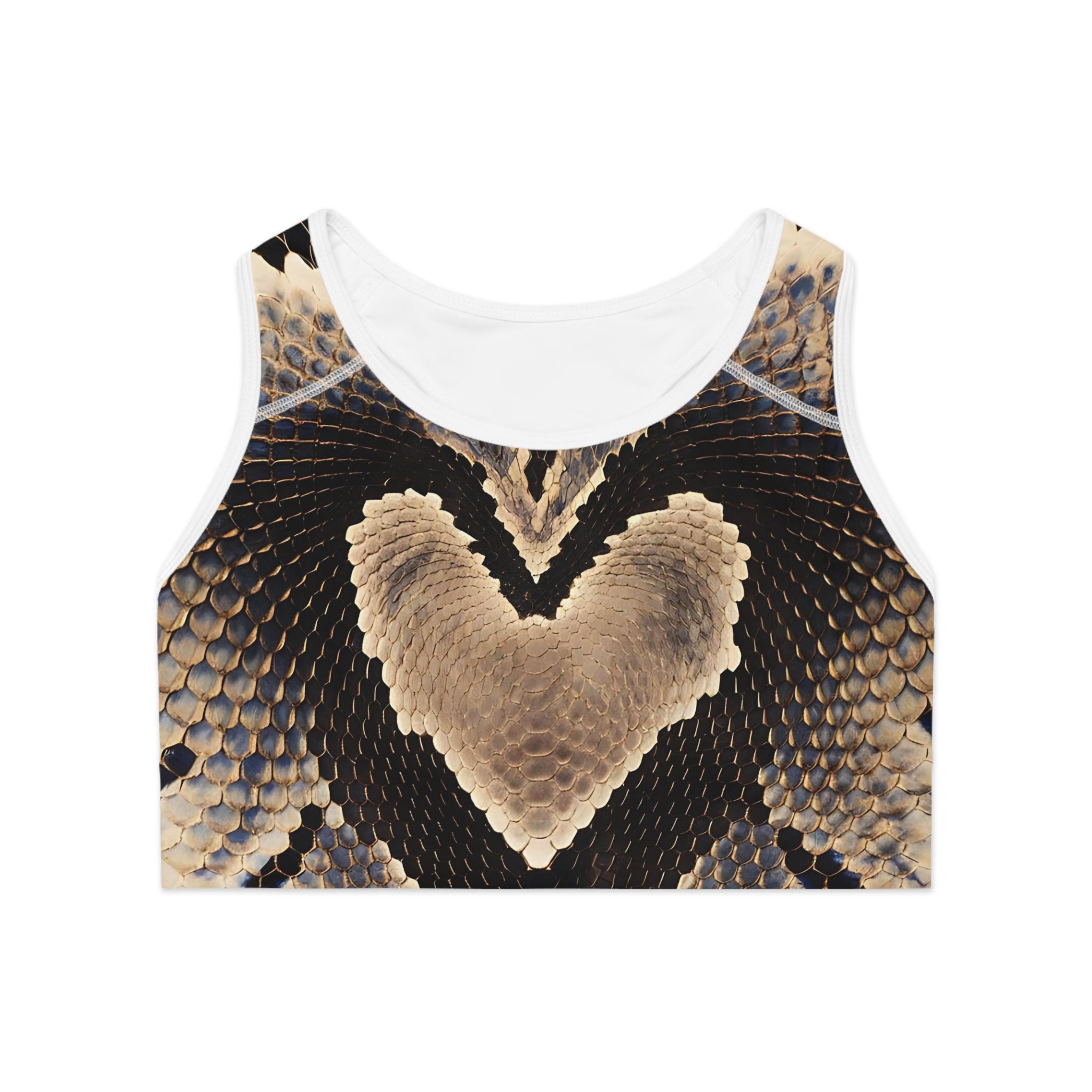 Heart Shaped Snake Print Sports Bra – Stylish Workout Gear for Fitness Enthusiasts