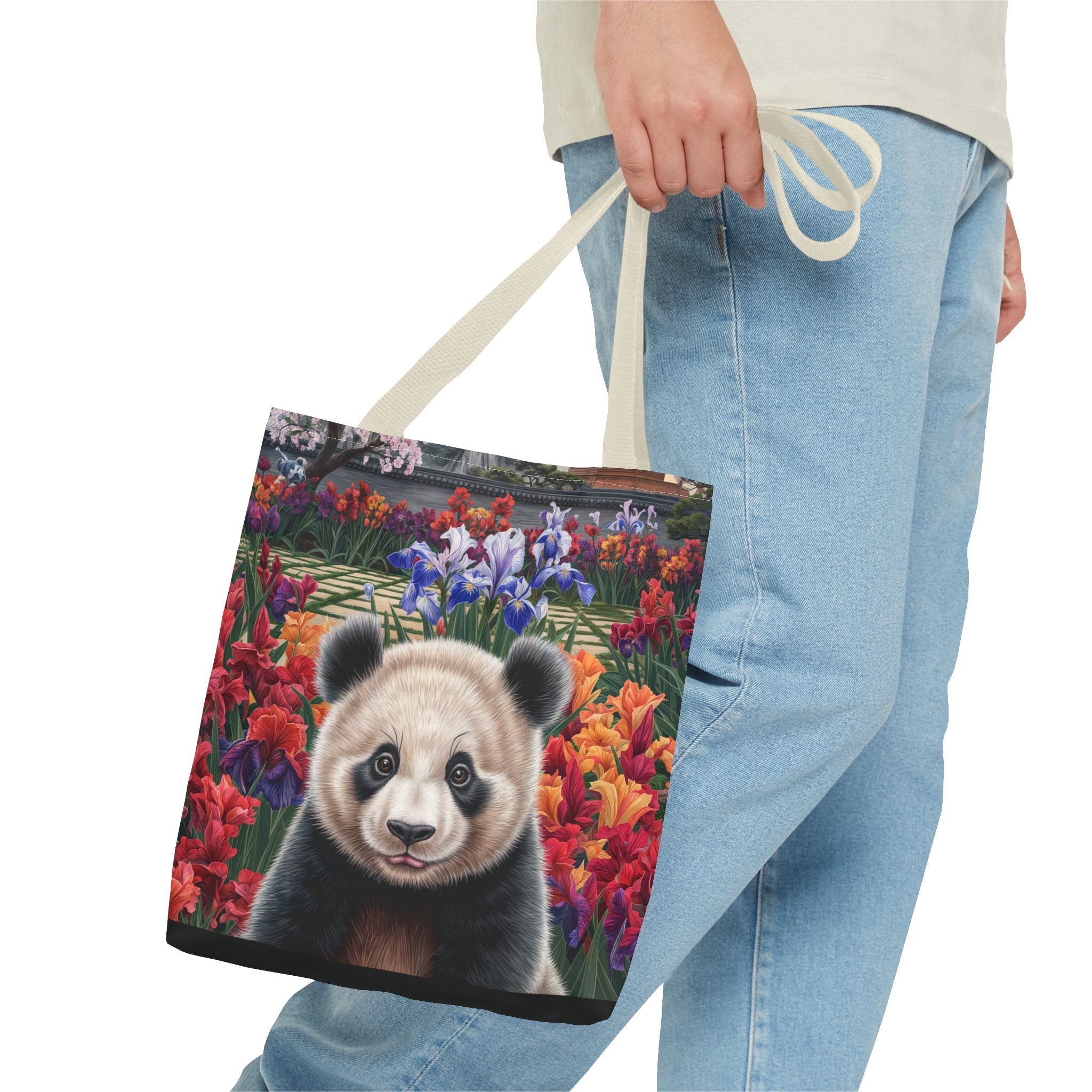 Adorable Panda Tote Bag - Floral Design for Animal Lovers