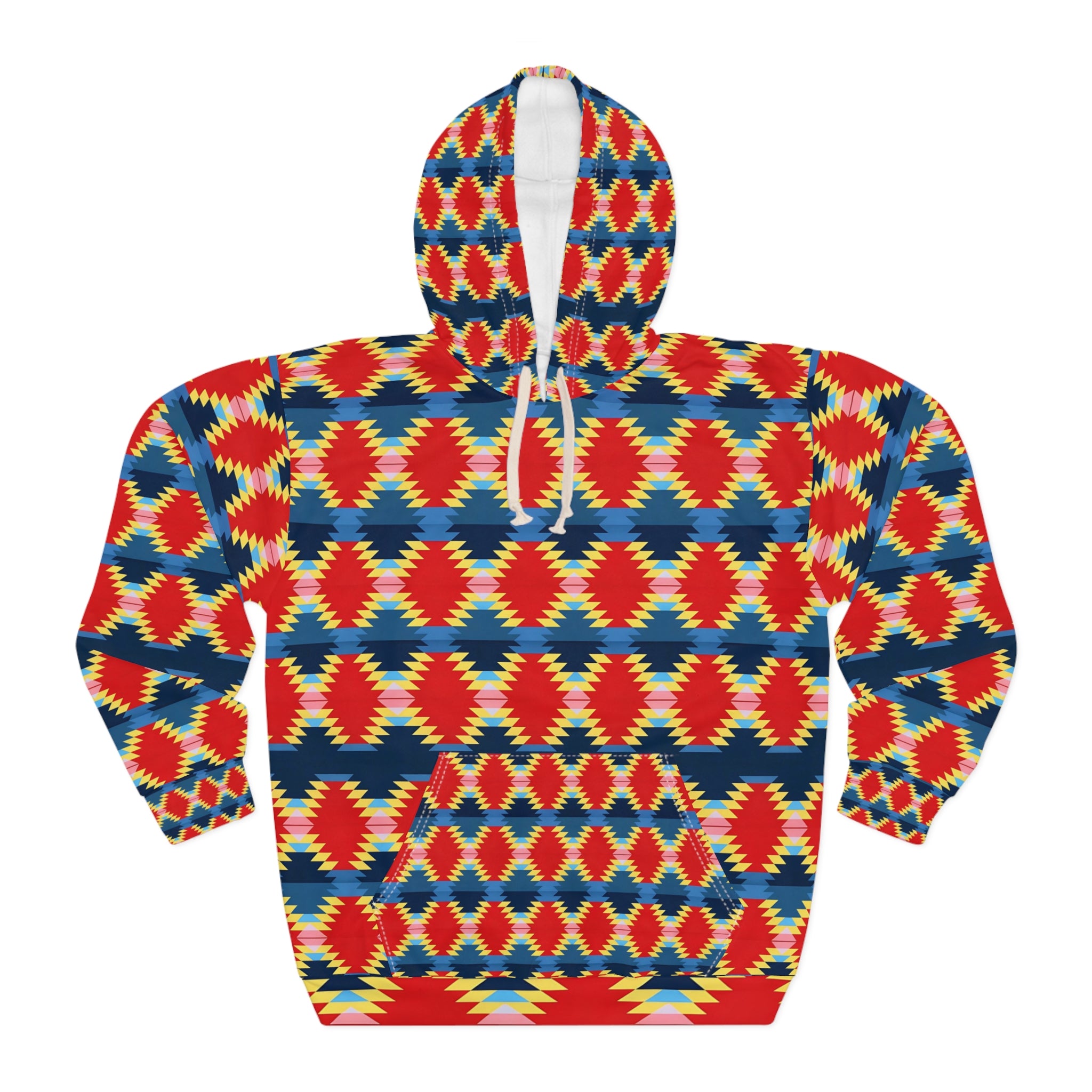 Vibrant Geometric Unisex Pullover Hoodie - Colorful Native Patterned Sweatshirt for Cozy Style