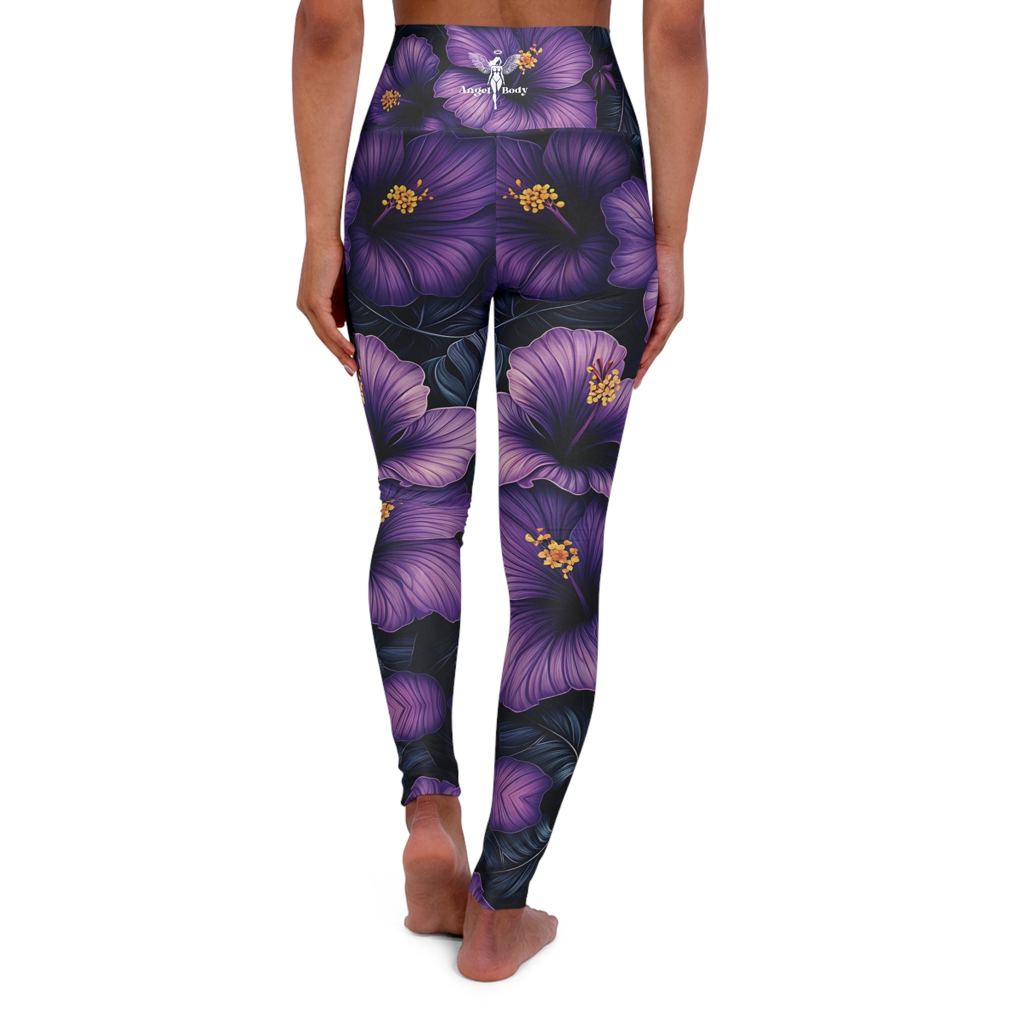 New Custom design Leggings - Spectacular Floral Purple Hibiscus High Waisted Angel Body Activewear