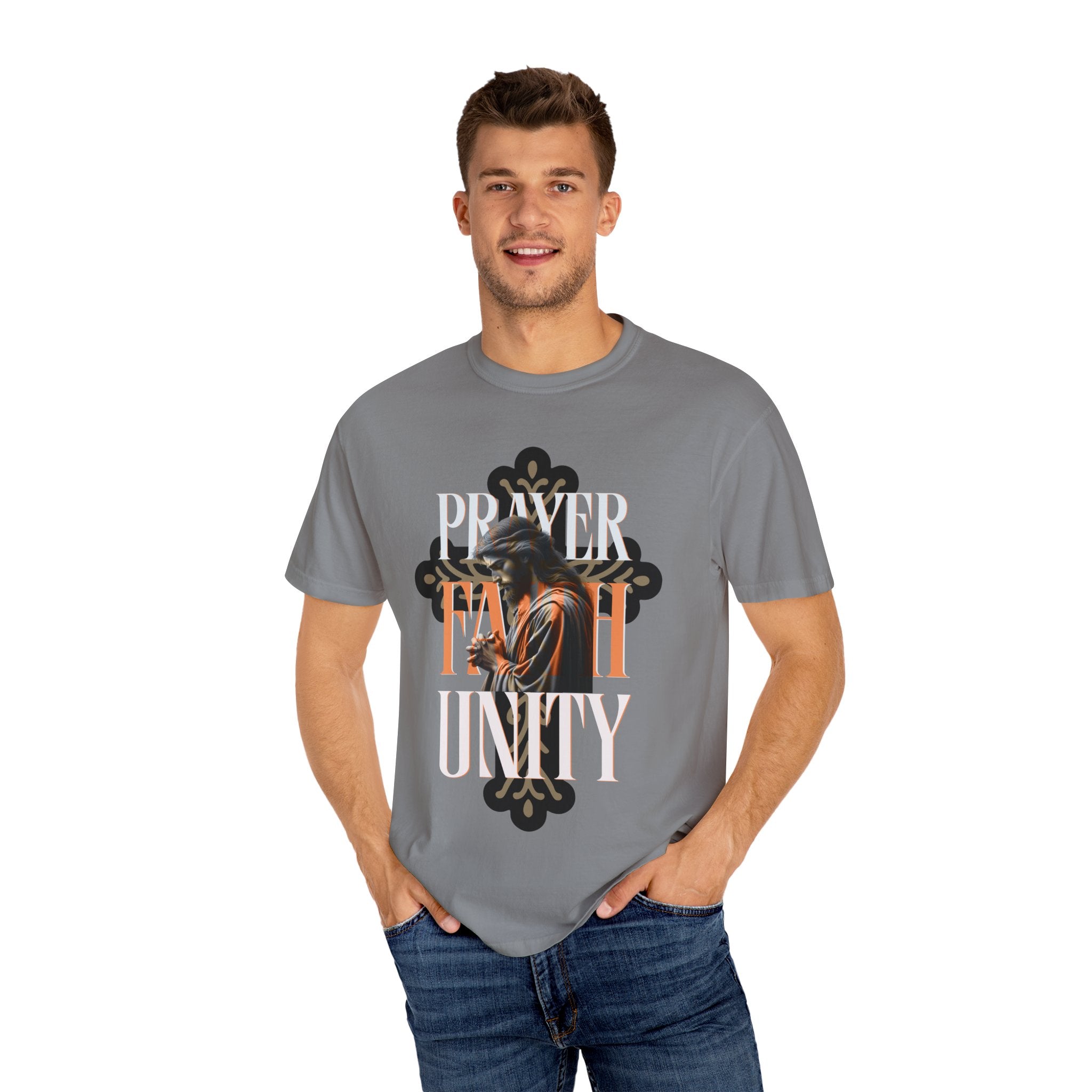 Garment-Dyed Faith & Unity T-Shirt - Prayer Design