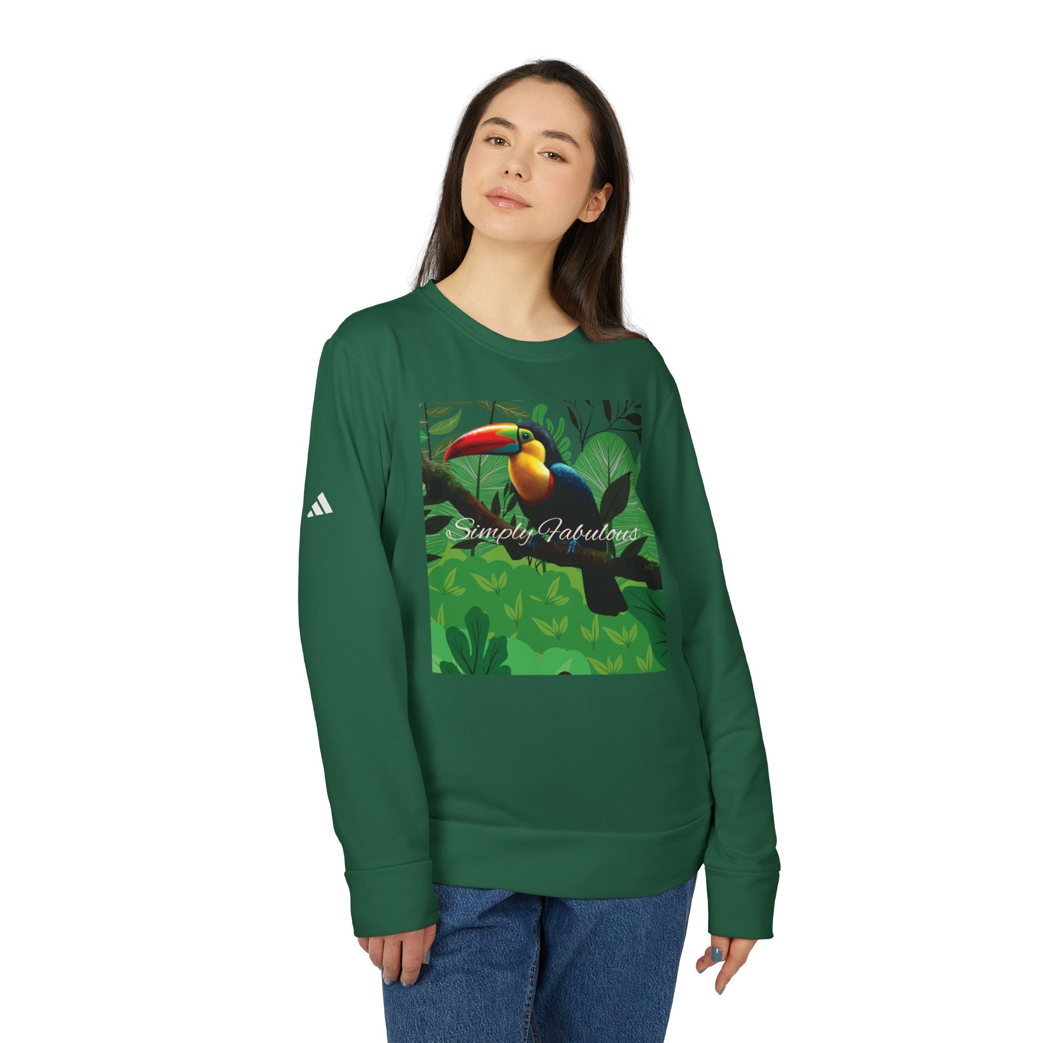 Adidas Unisex Fleece Crewneck Sweatshirt - Simply Fabulous Tropical Toucan Design