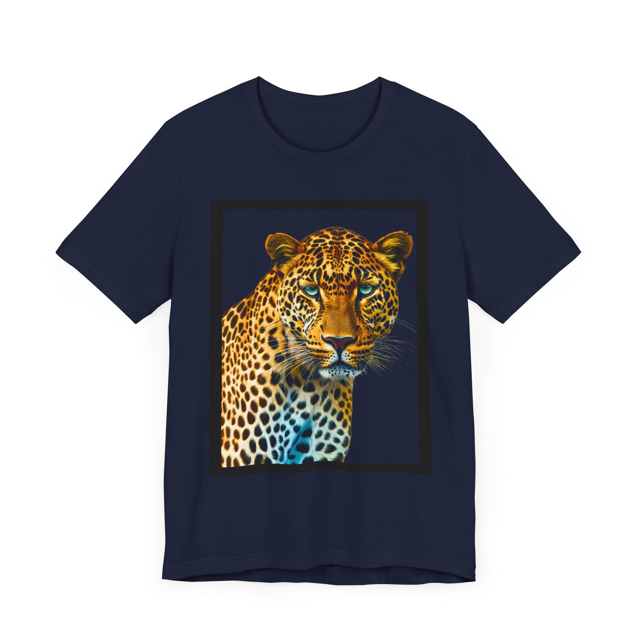 Unisex Jersey Short Sleeve Fun Tee: Realistic 3D Leopard with black frame