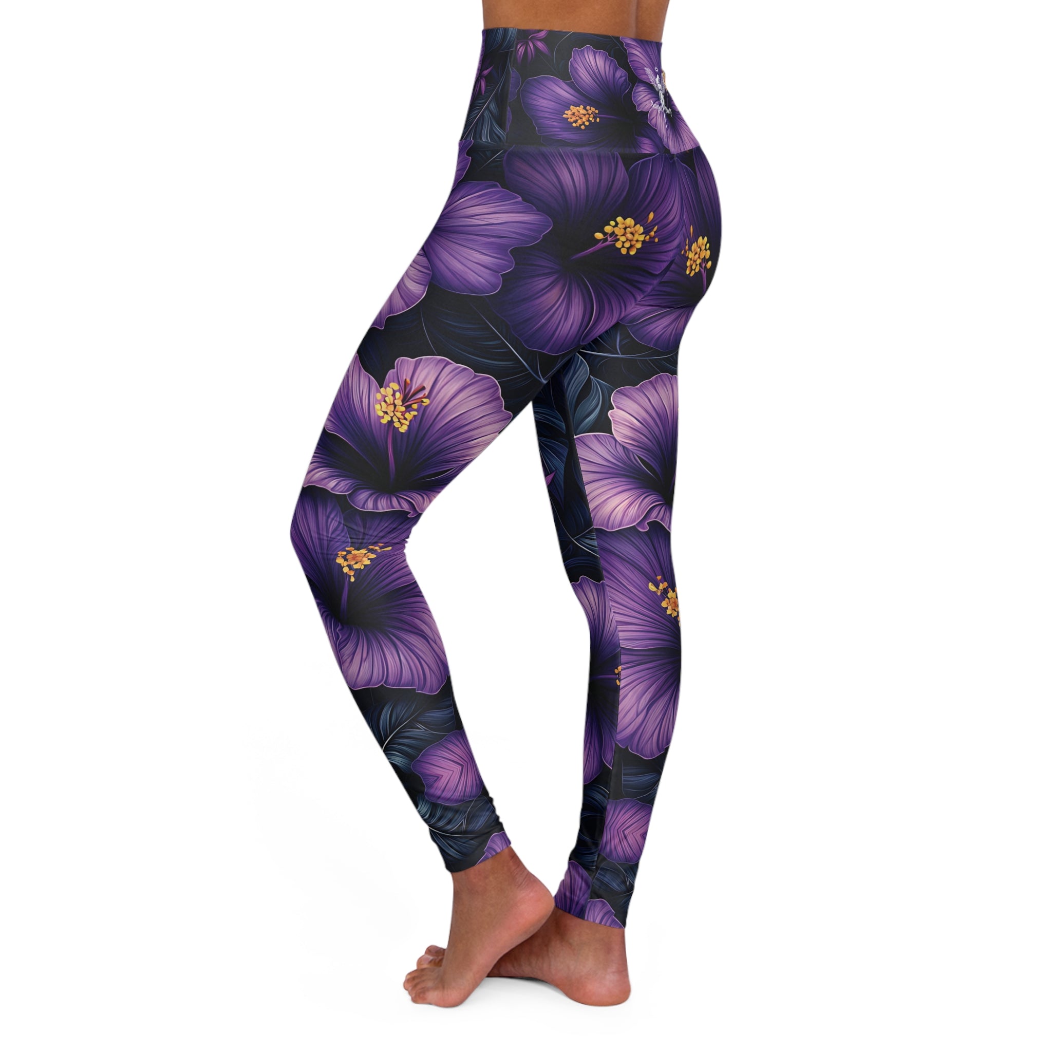 New Custom design Leggings - Spectacular Floral Purple Hibiscus High Waisted Angel Body Activewear