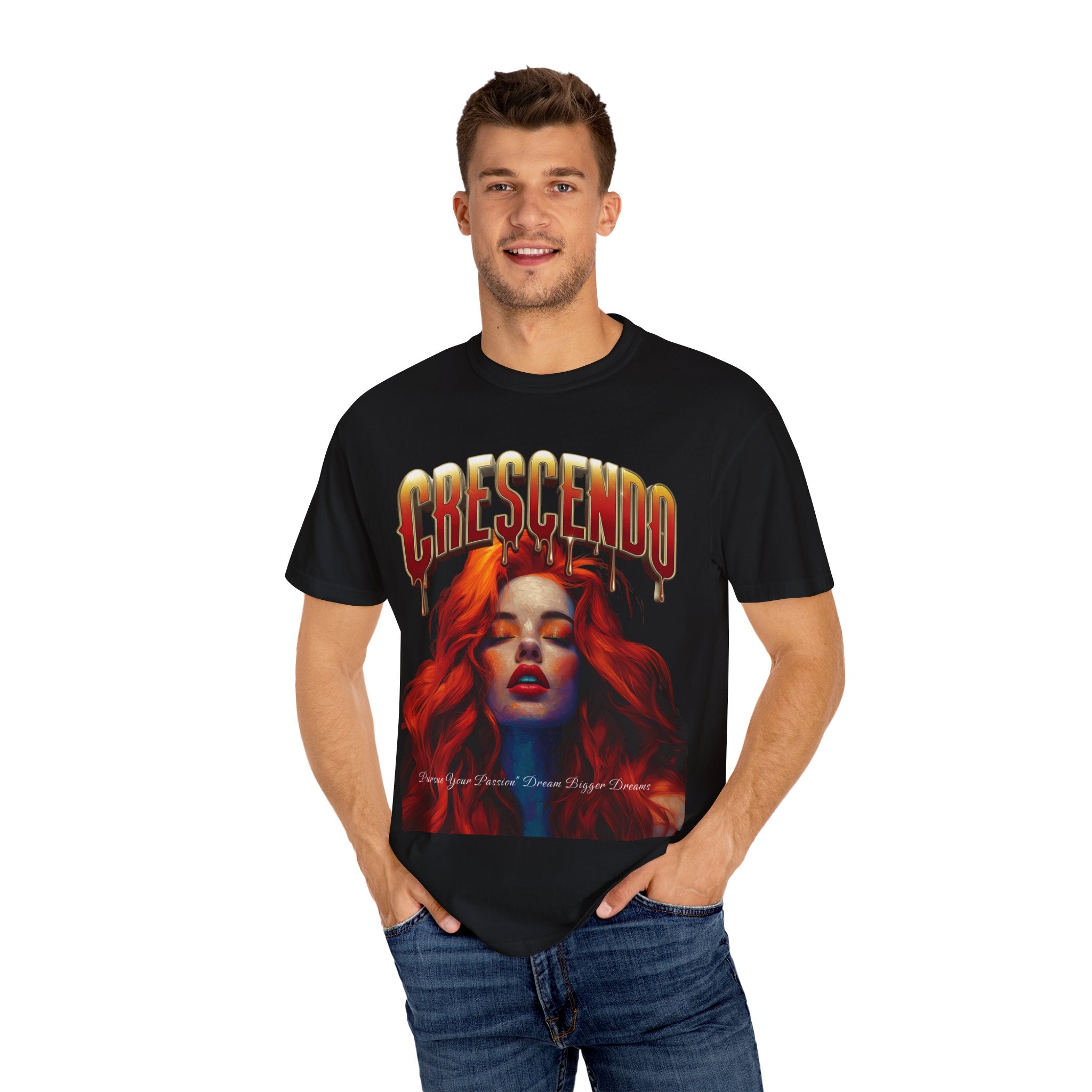 CRESCENDO a shirt with a message Take your life to the highest heights Unisex Garment-Dyed T-Shirt - Vibrant Artistic Tee