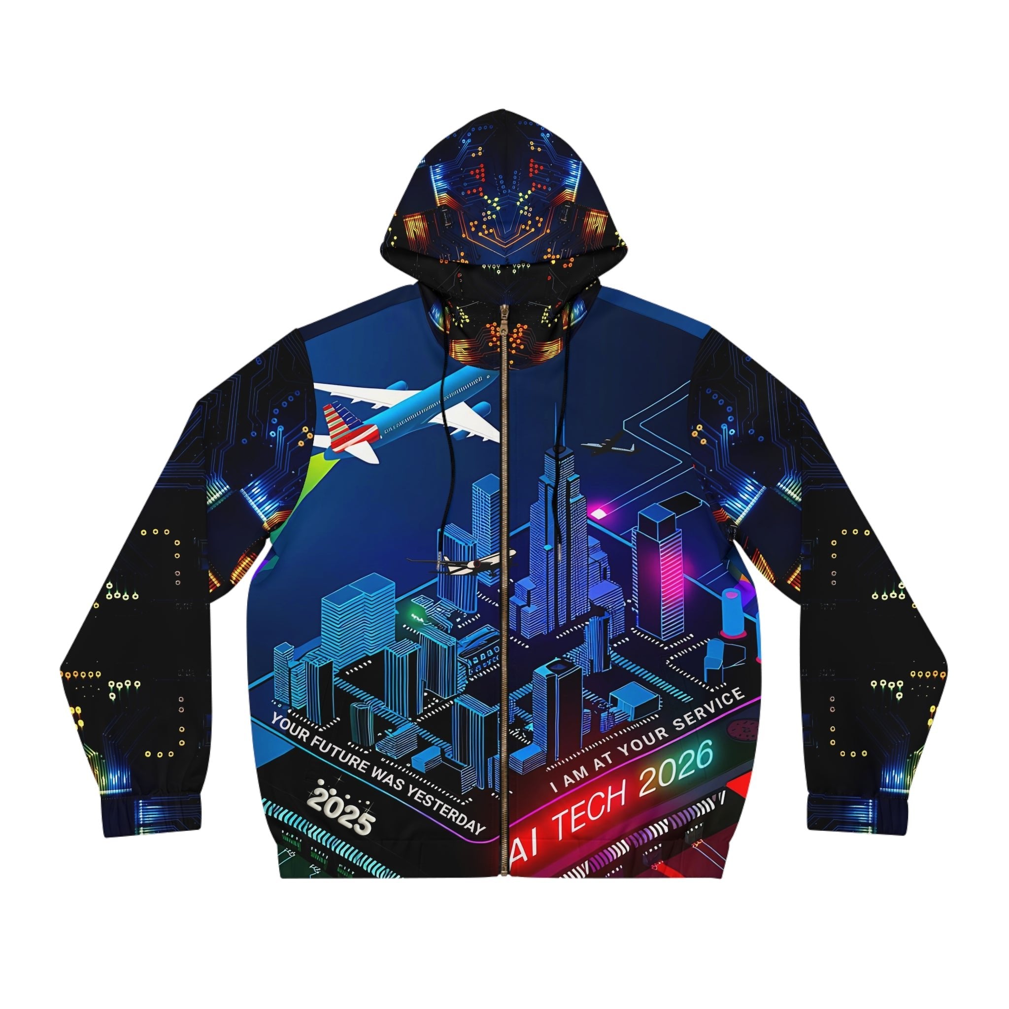 Futuristic AI Tech Men's Full - Zip Hoodie Art - Your Future Awaits - Angel Body