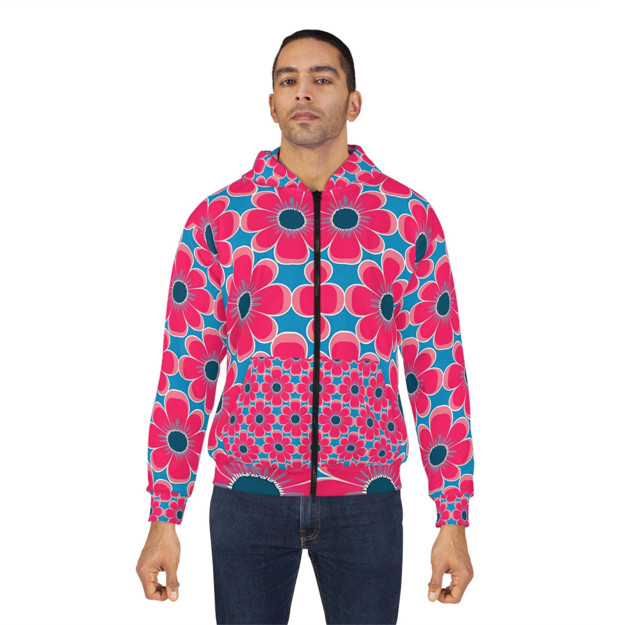 Vibrant Floral Unisex Zip Hoodie - Colorful Pattern for Spring and Everyday Wear