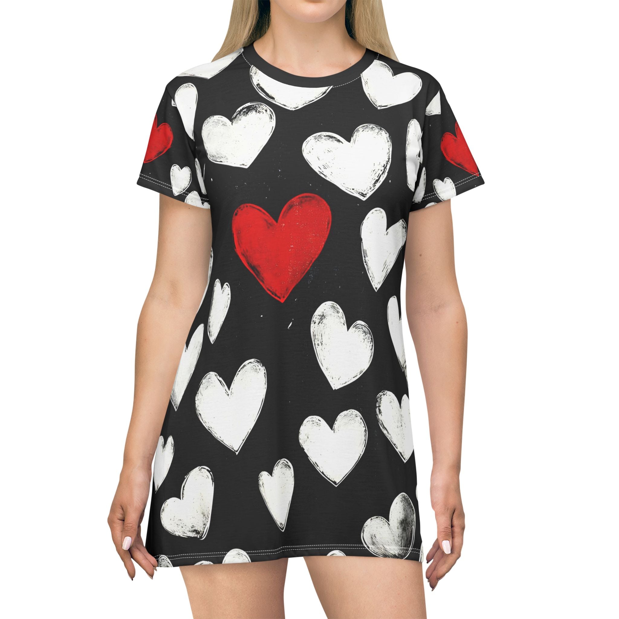 Woman's Love Heart T-Shirt Dress - Cute & Comfortable for Valentine’s Day and Everyday Wear