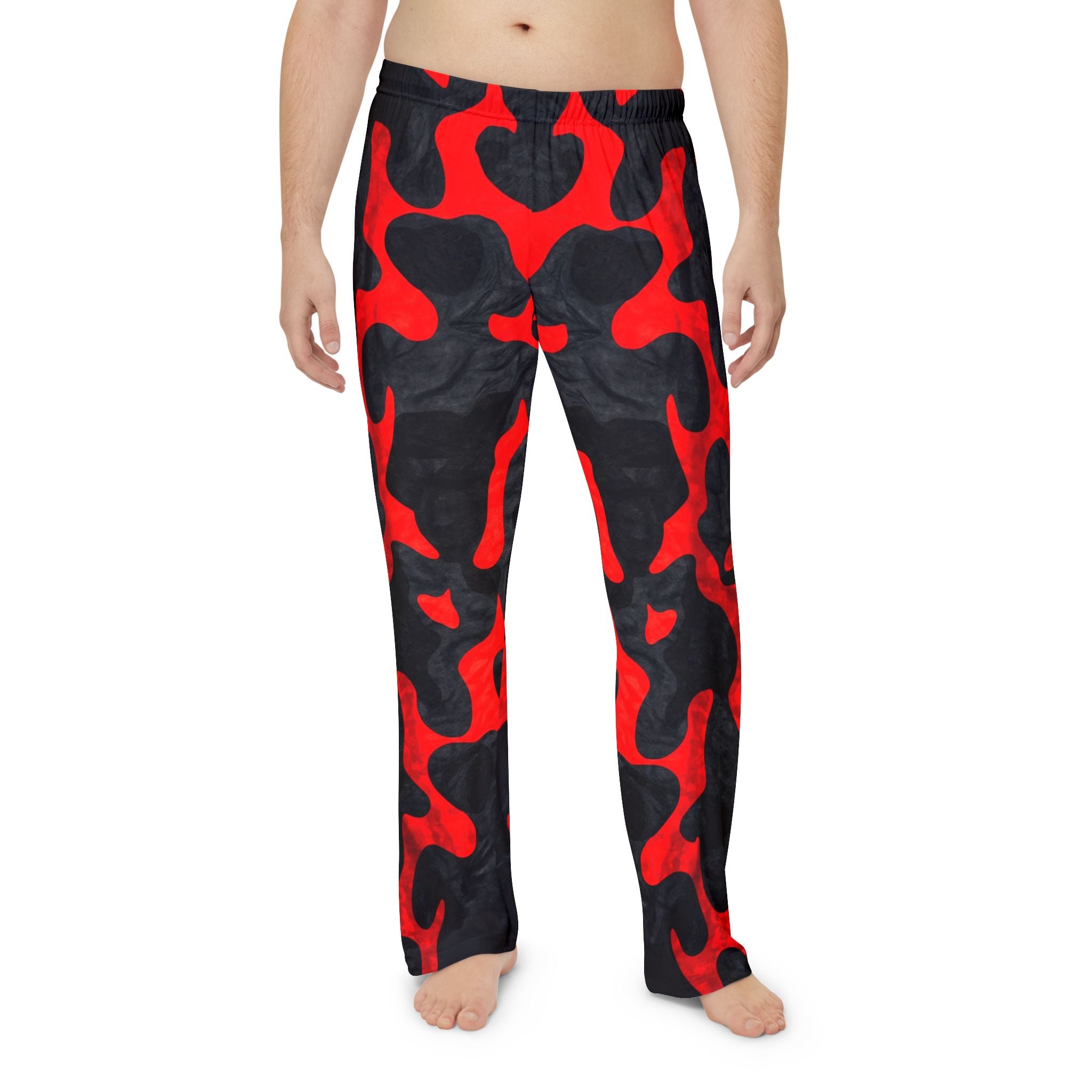 Bold Red & Black Pattern Men's Pajama Pants for Comfort and Style