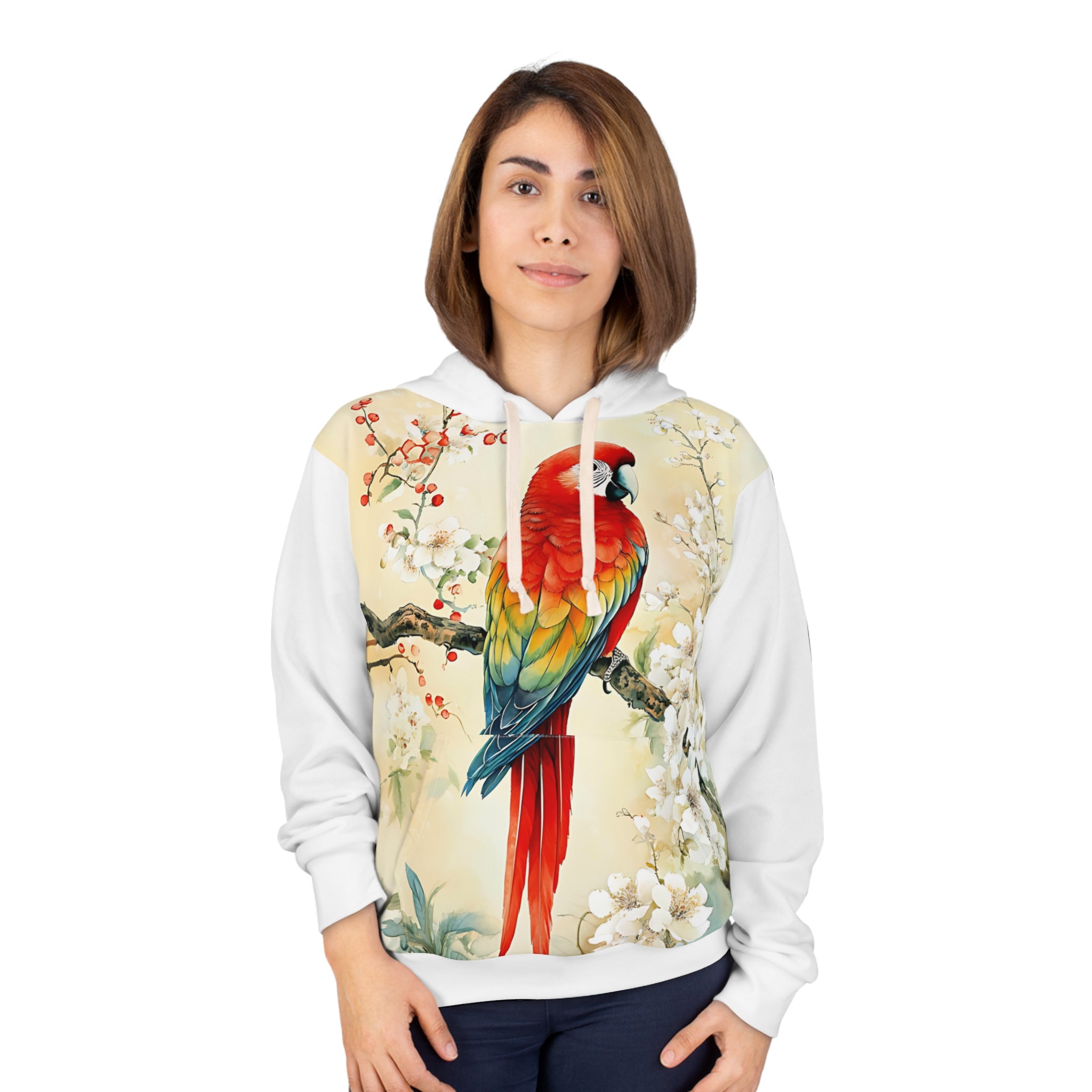 Vibrant Parrot Floral Unisex Pullover Hoodie - Tropical Style for Nature Lovers