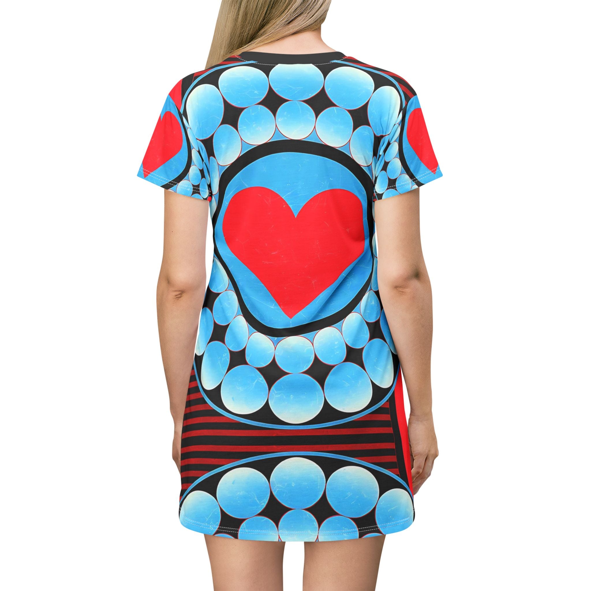 Vibrant Heart Print T-Shirt Dress for Casual Everyday Style