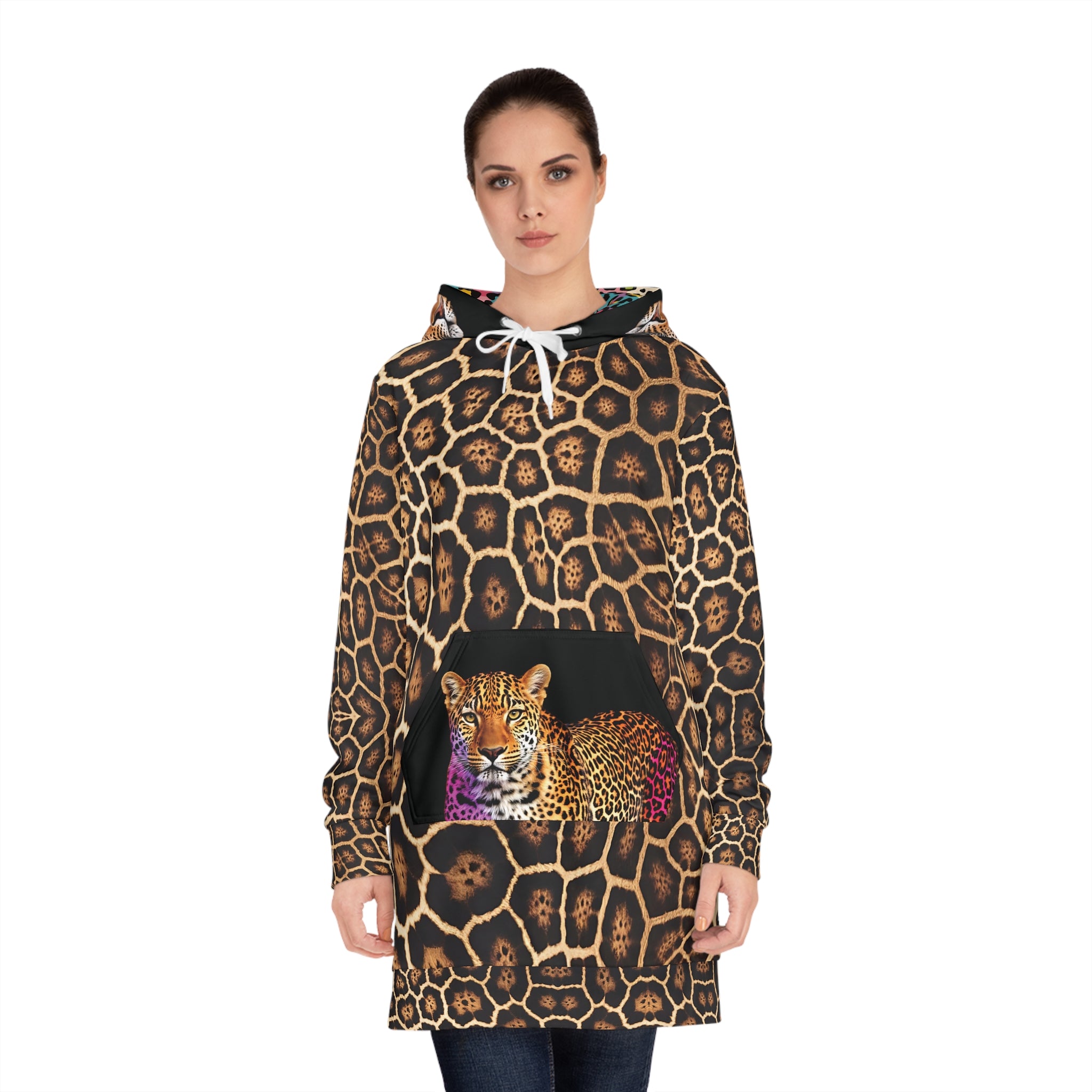 Stylish Women's Hoodie Dress with Leopard Print - Perfect for Casual Outings and Cozy Days - Angel Body