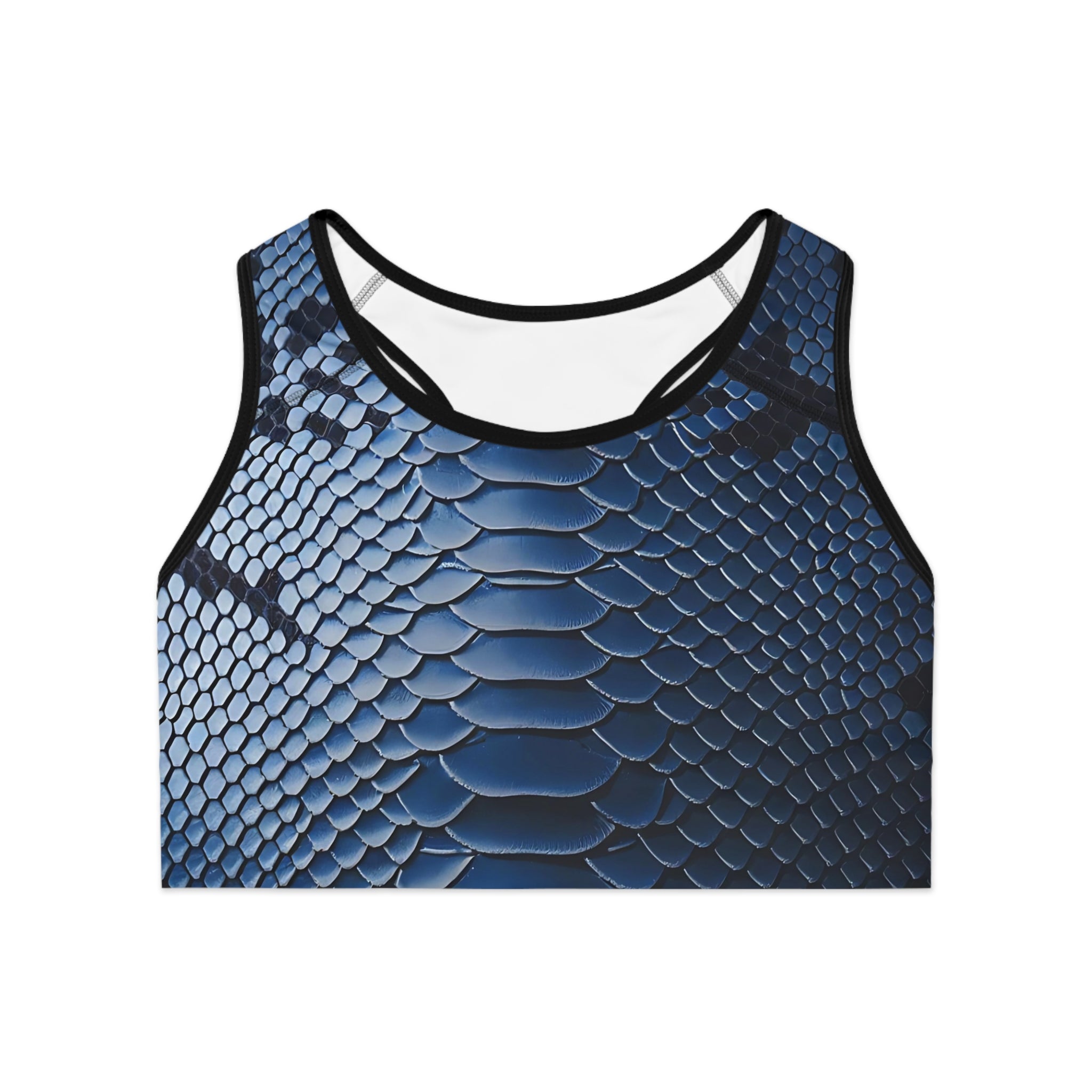 Fierce Blue Snake Print Sports Bra for Workout Enthusiasts