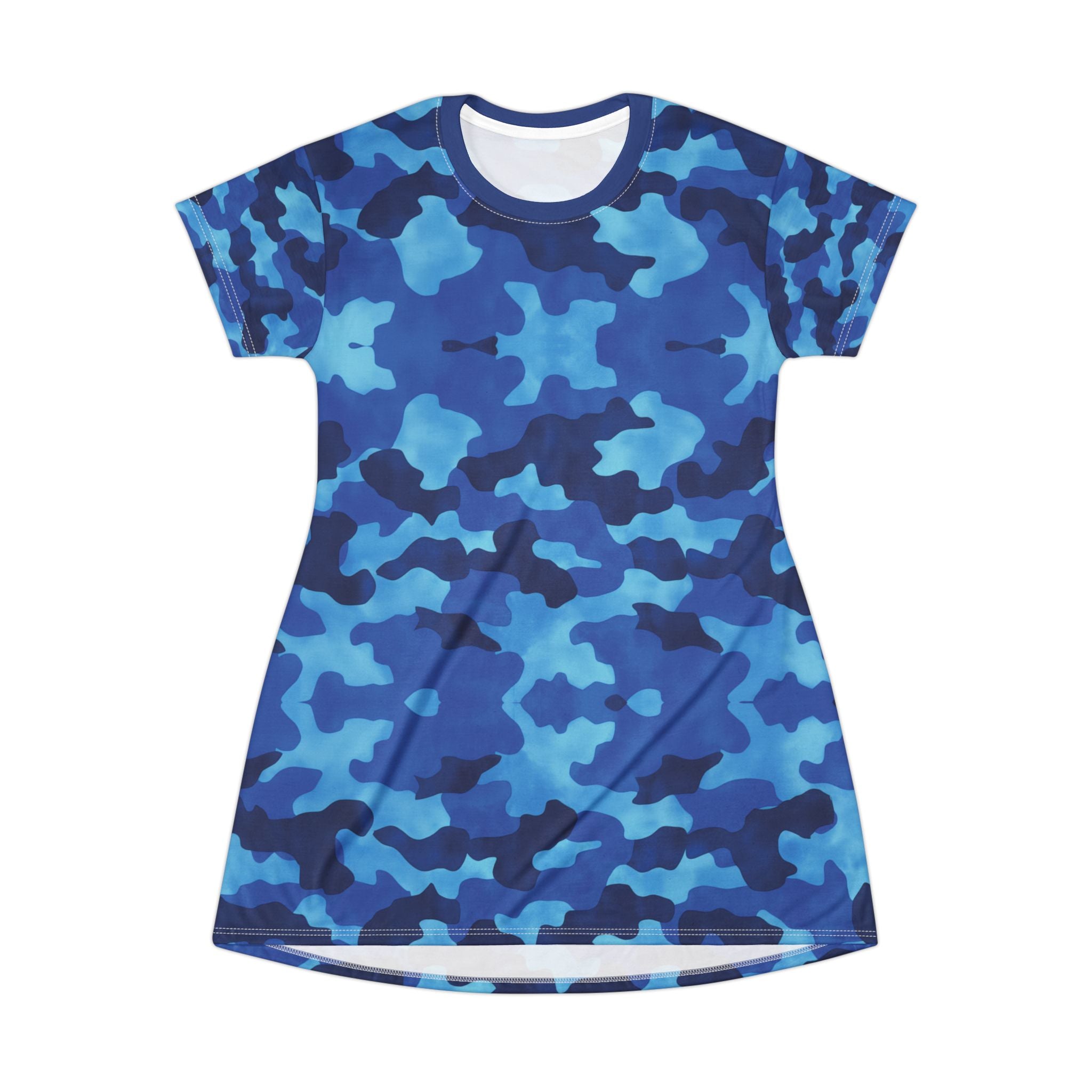 Blue Camo Print T-Shirt Dress - Comfortable and Stylish for Casual Wear